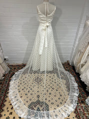 70s Lace Jewel Neckline Dress