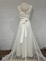 70s Lace Jewel Neckline Dress