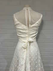 70s Lace Jewel Neckline Dress