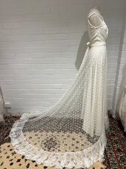70s Lace Jewel Neckline Dress