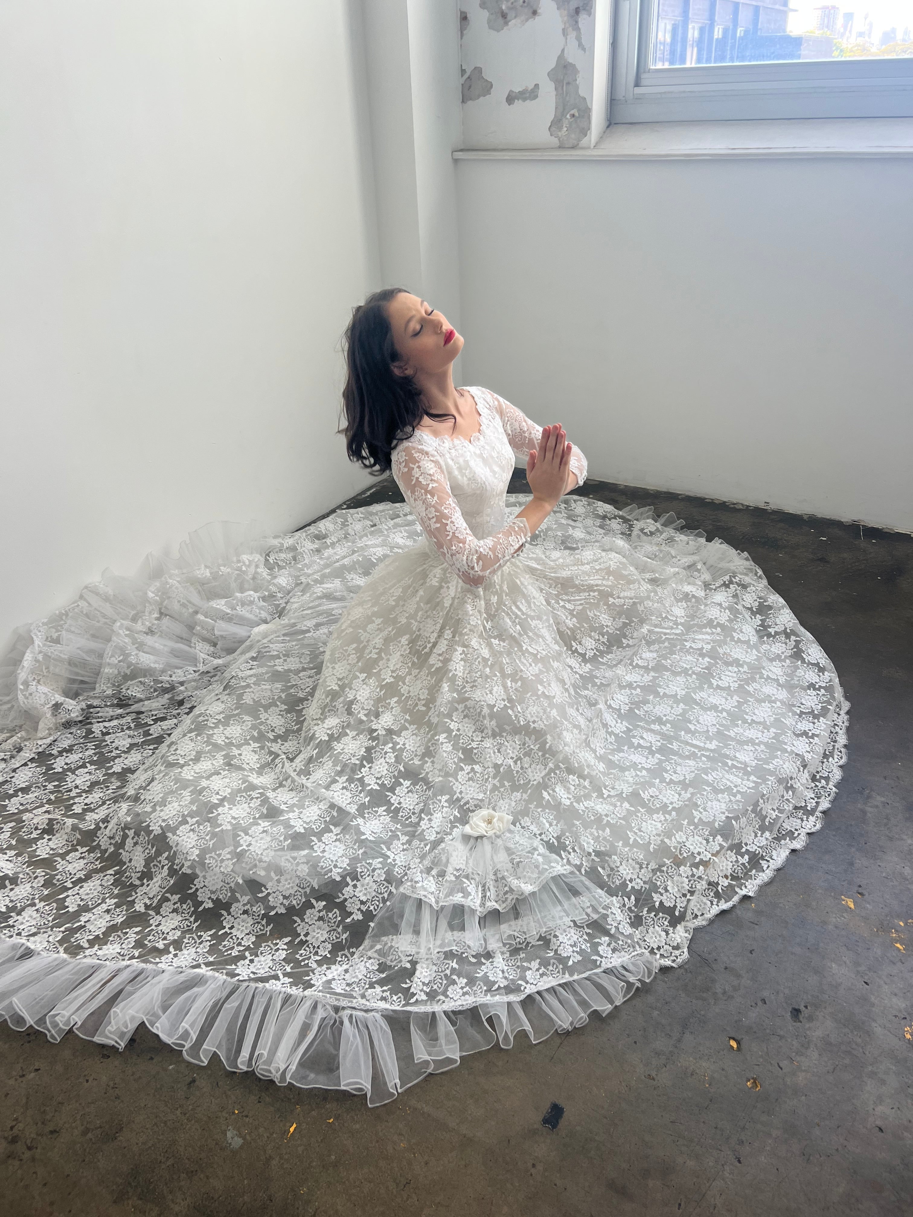 1950s Lace Ball Gown Dress
