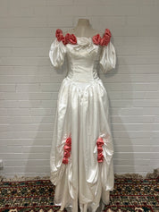 80s Pink Rosette Basque Waist Dress
