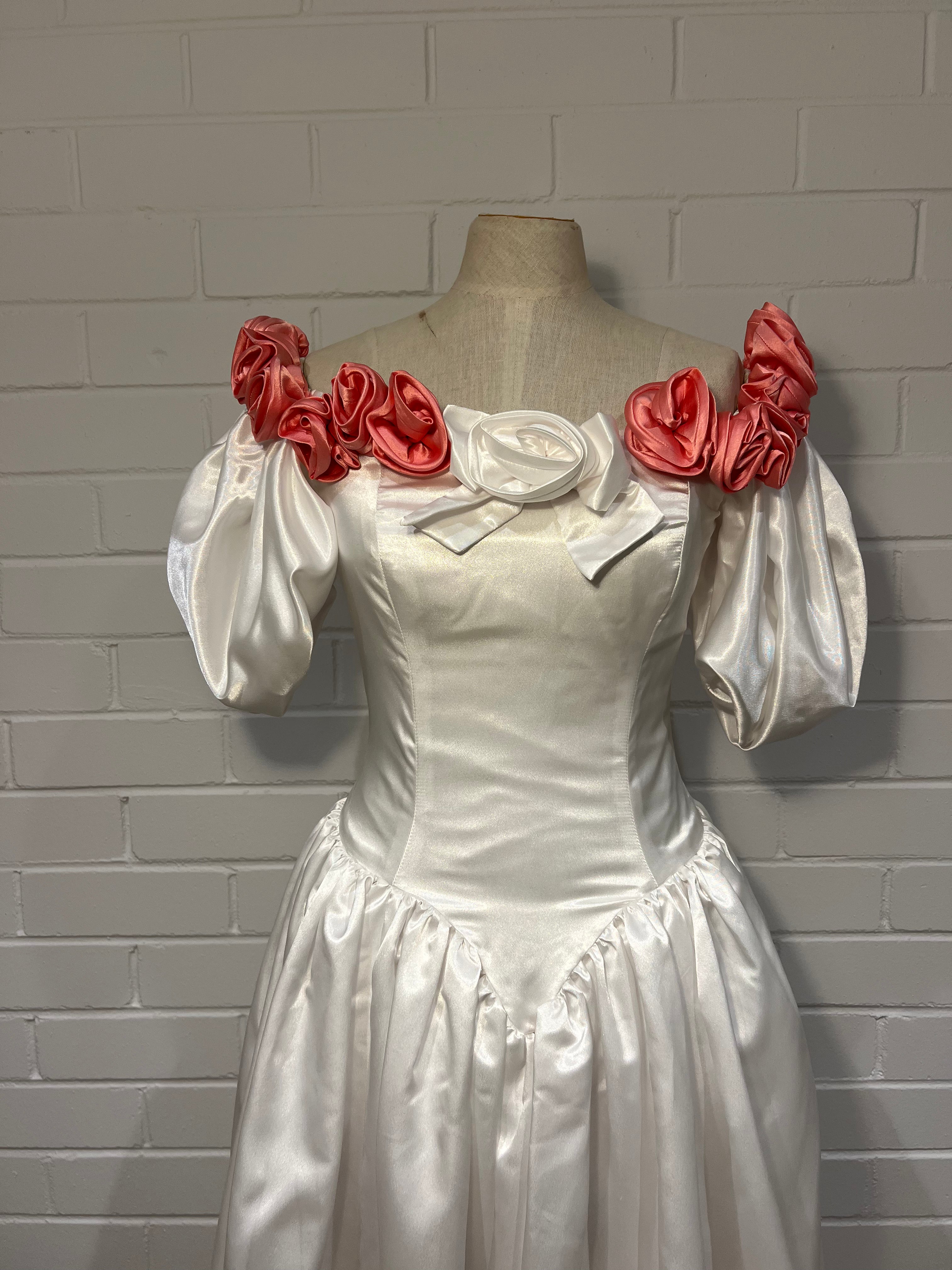 80s Pink Rosette Basque Waist Dress
