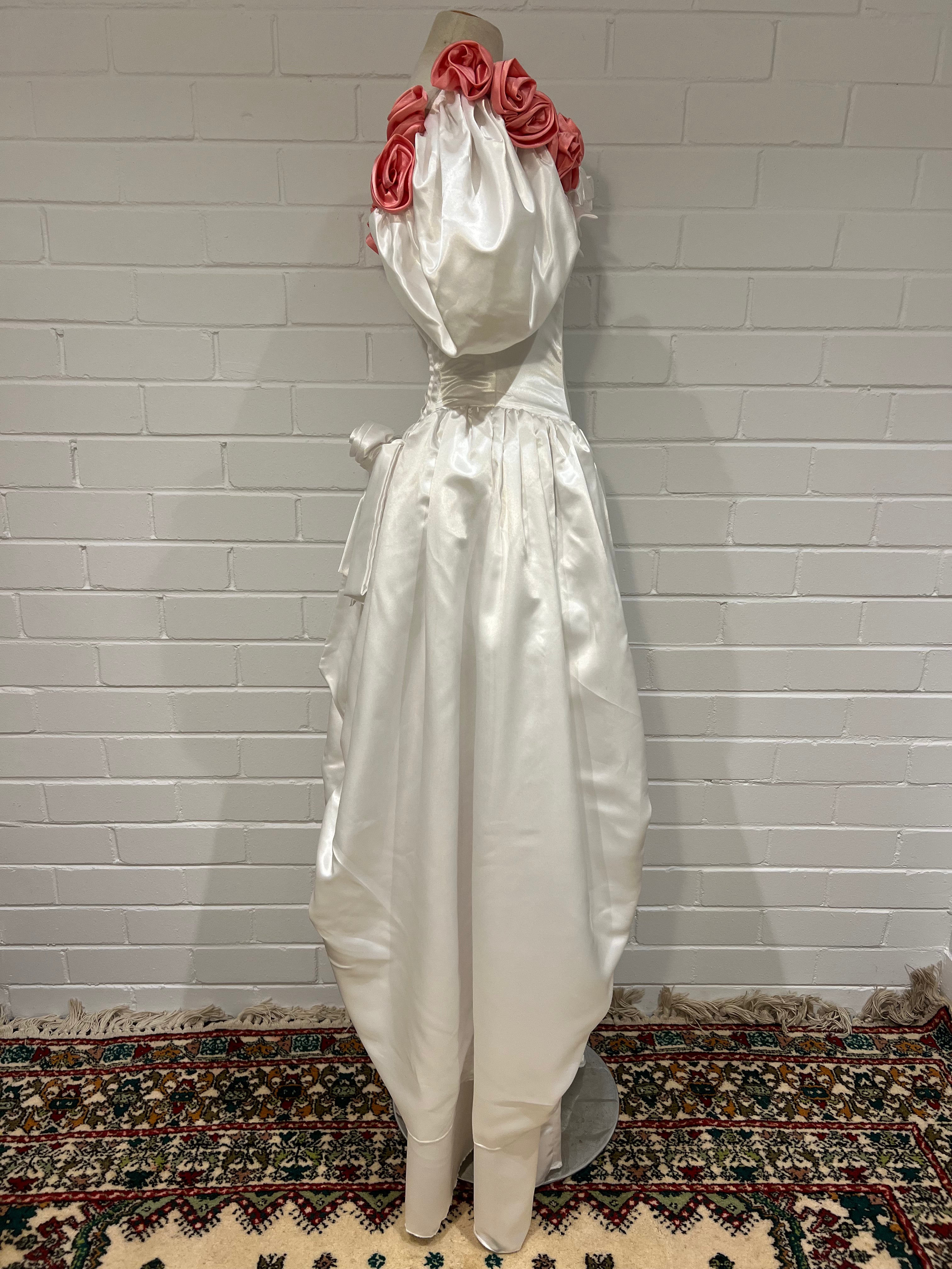 80s Pink Rosette Basque Waist Dress