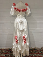80s Pink Rosette Basque Waist Dress