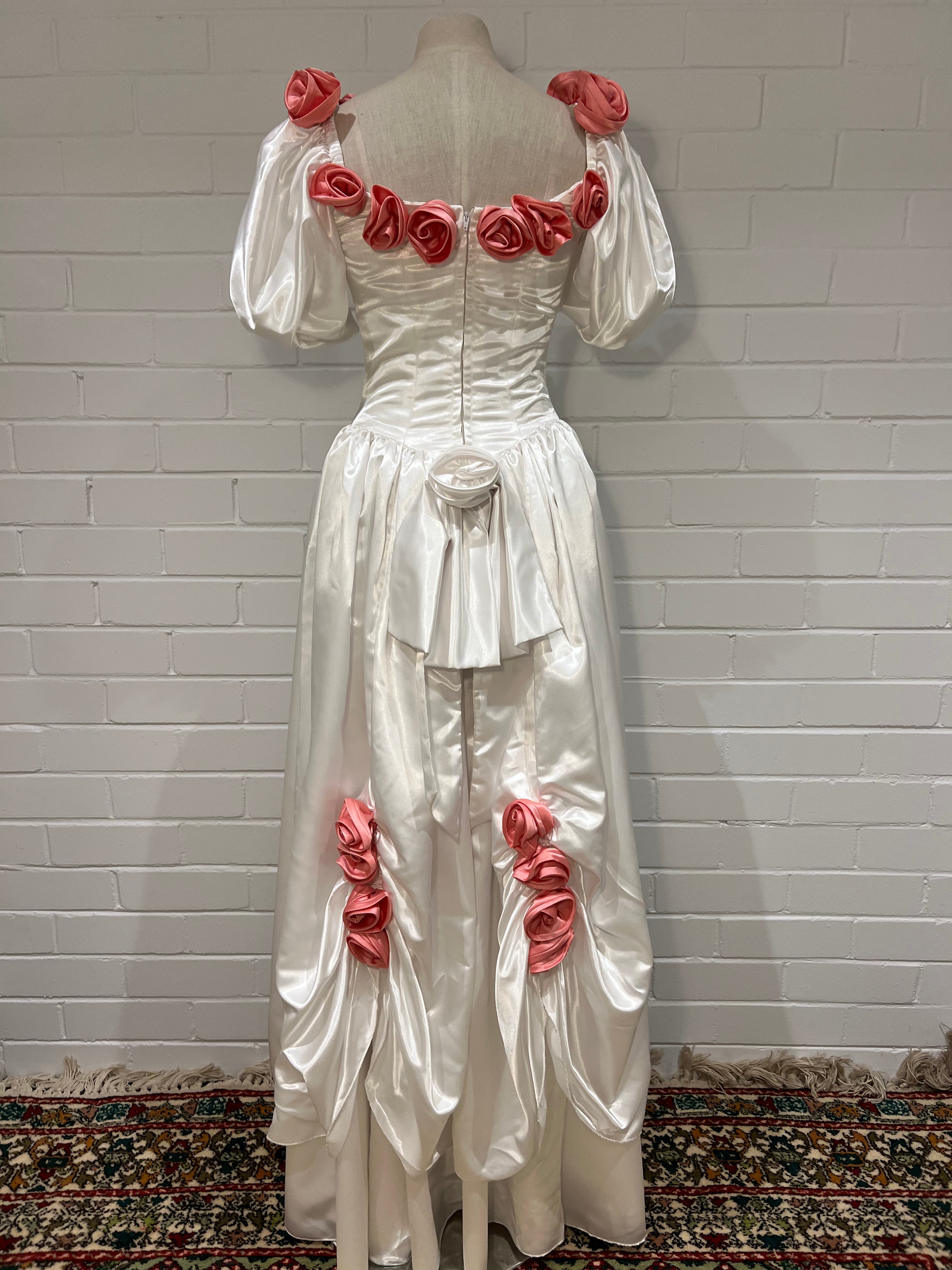 80s Pink Rosette Basque Waist Dress