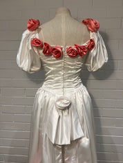 80s Pink Rosette Basque Waist Dress