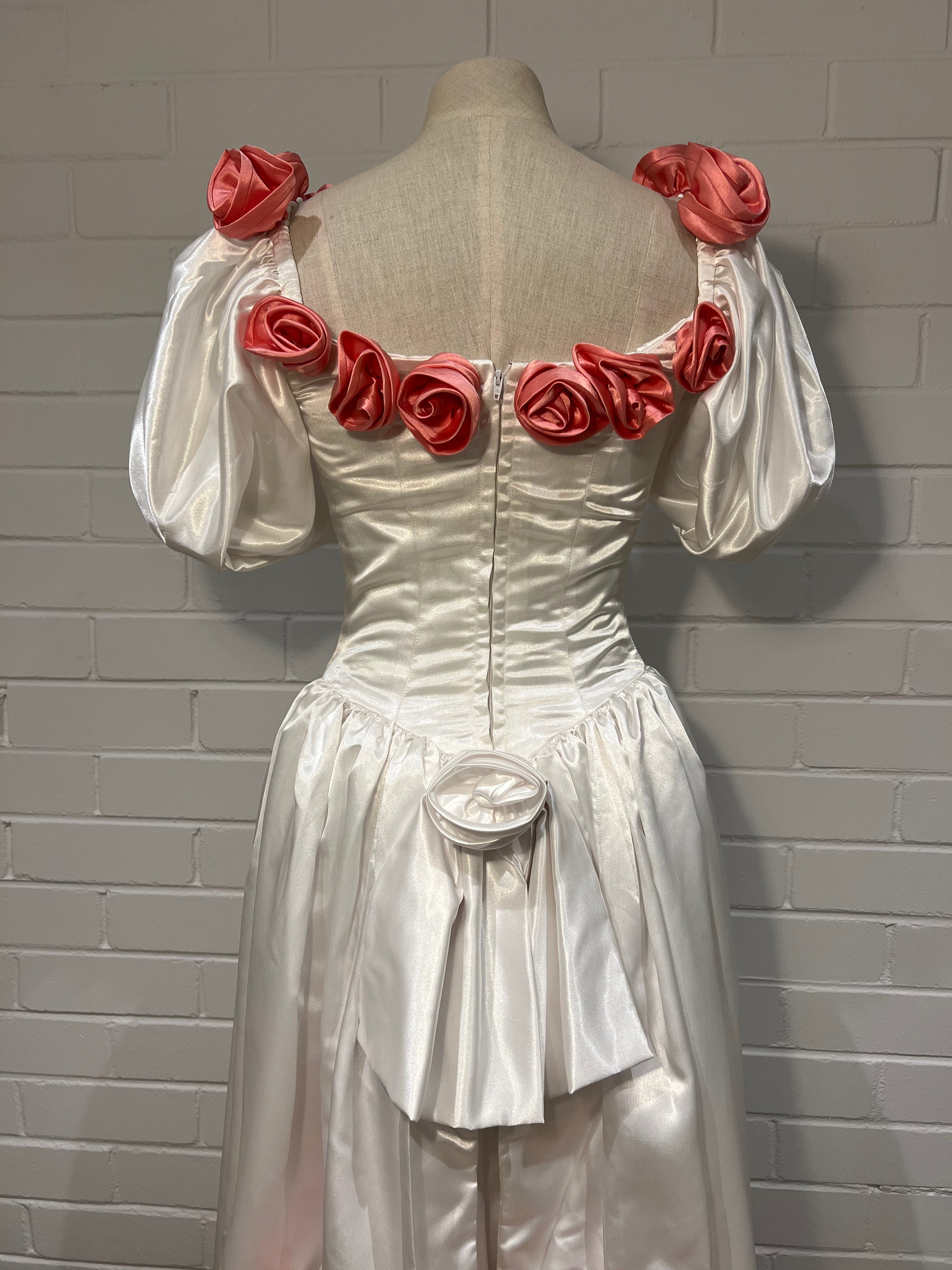 80s Pink Rosette Basque Waist Dress