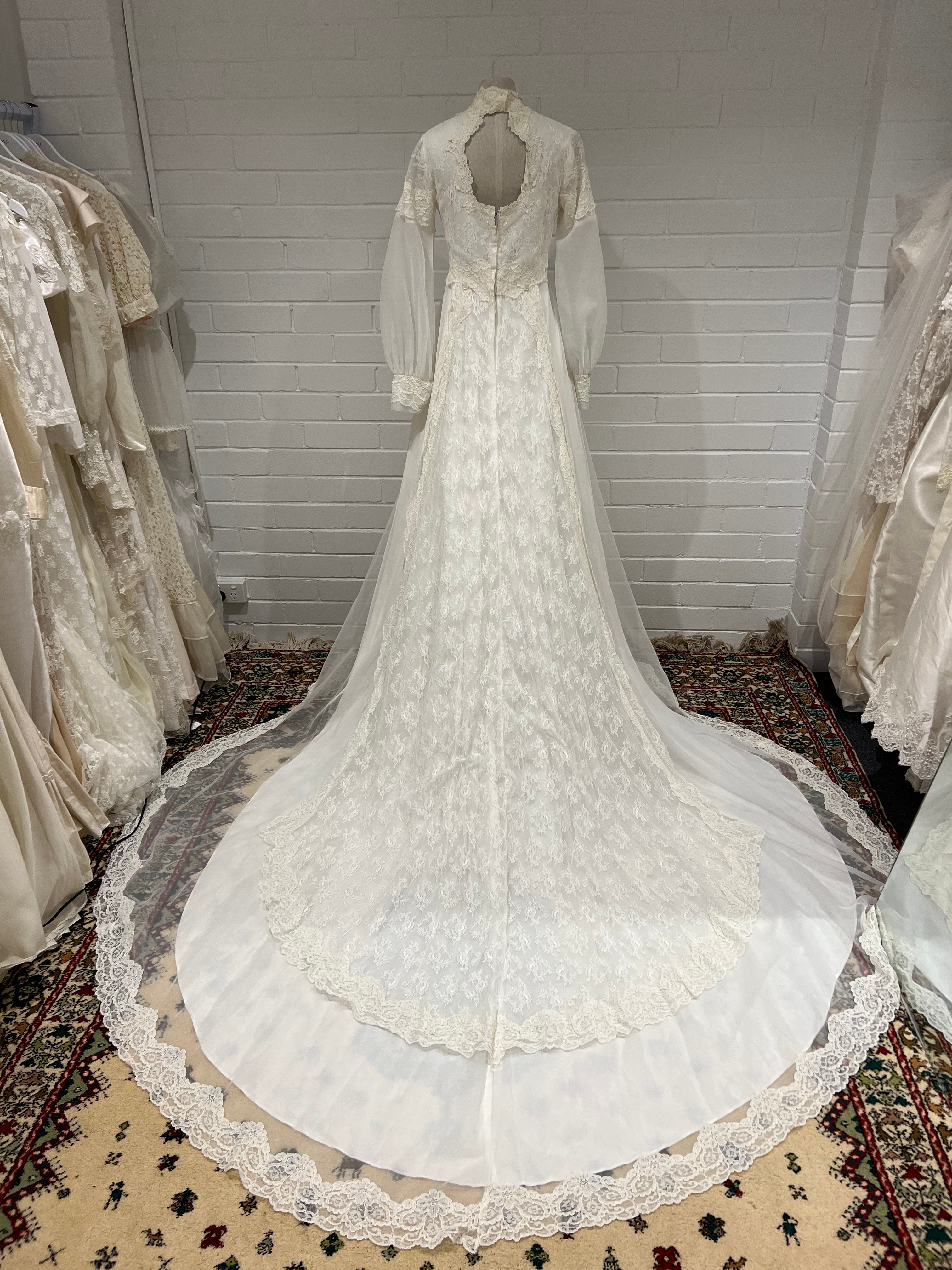 70s Lace, Pearl and Pleat Dress