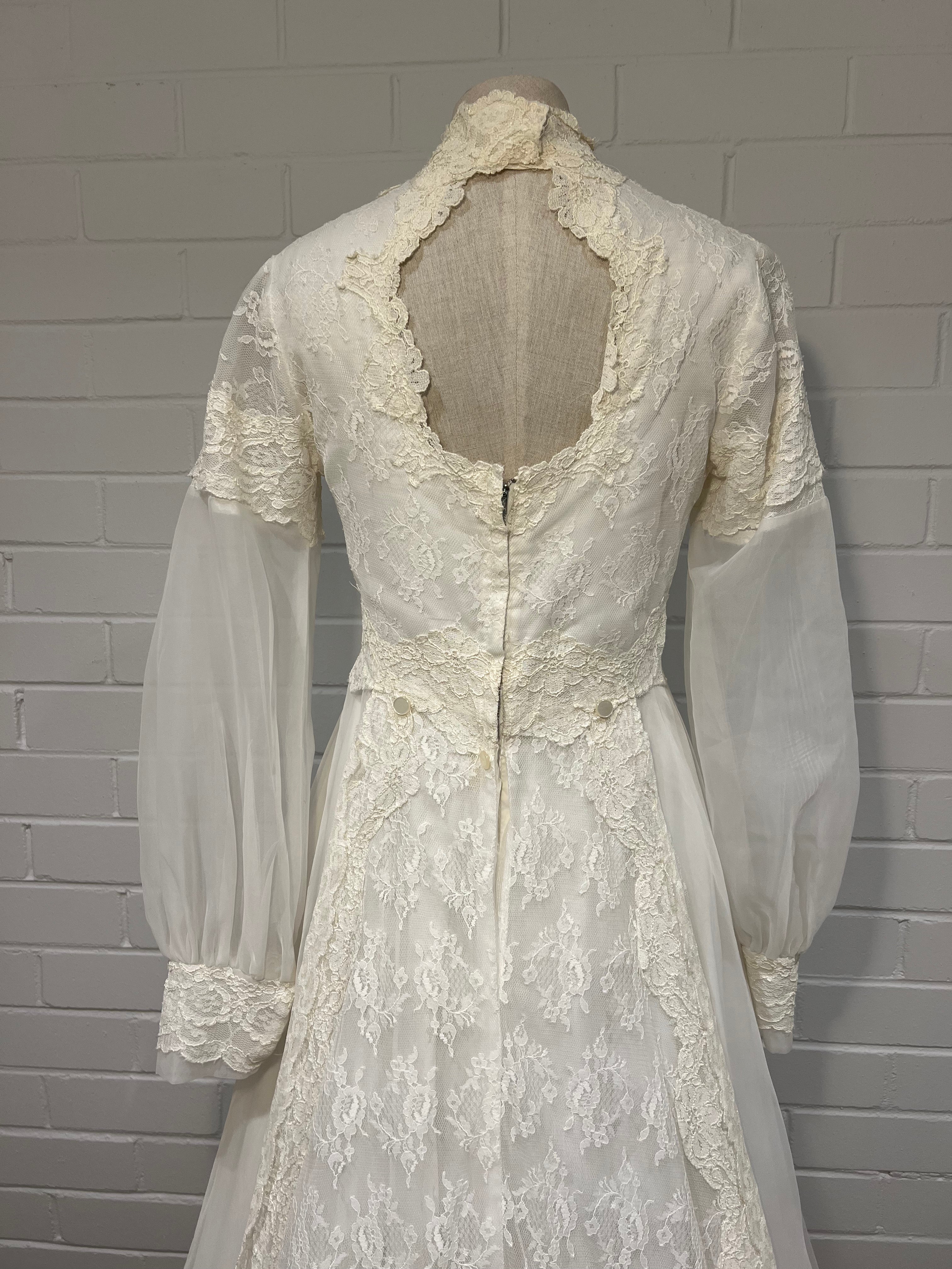 70s Lace, Pearl and Pleat Dress