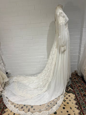 70s Lace, Pearl and Pleat Dress
