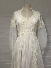 70s Lace, Pearl and Pleat Dress