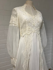 70s Lace, Pearl and Pleat Dress