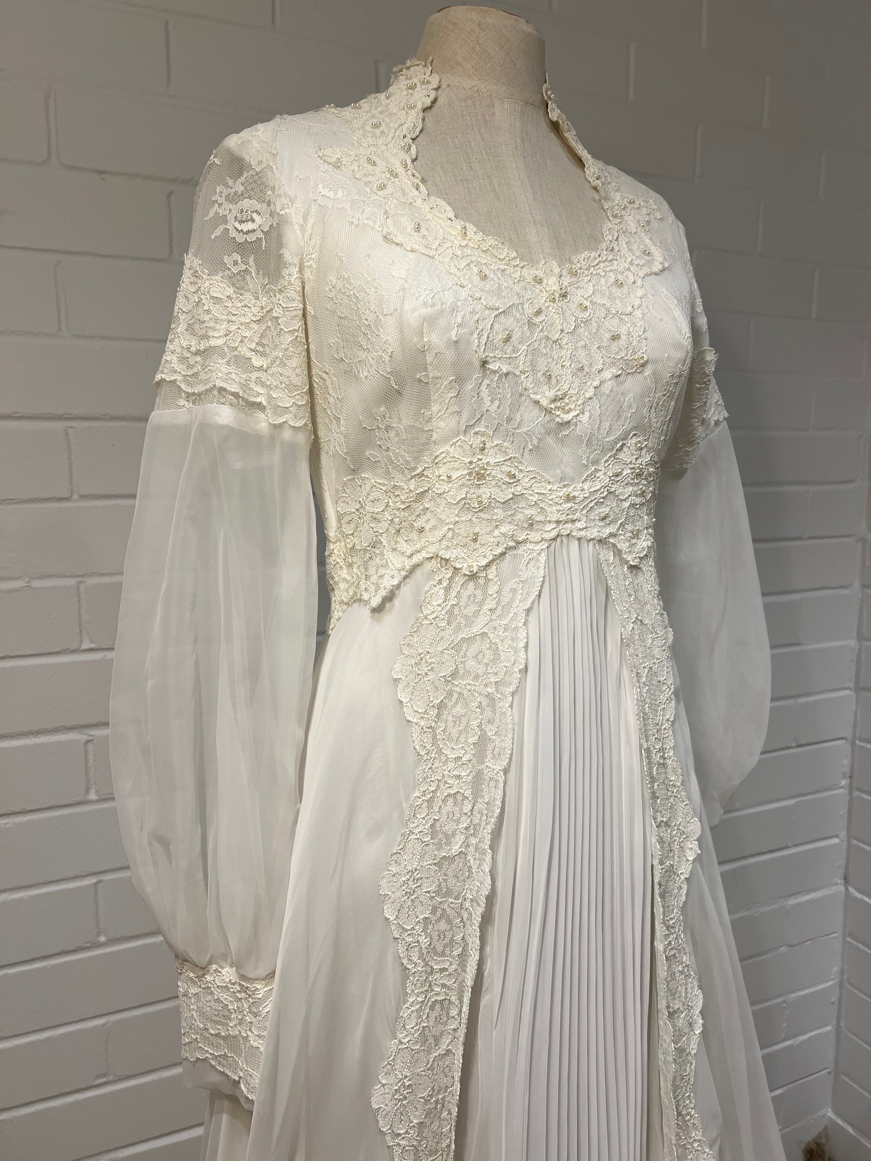 70s Lace, Pearl and Pleat Dress