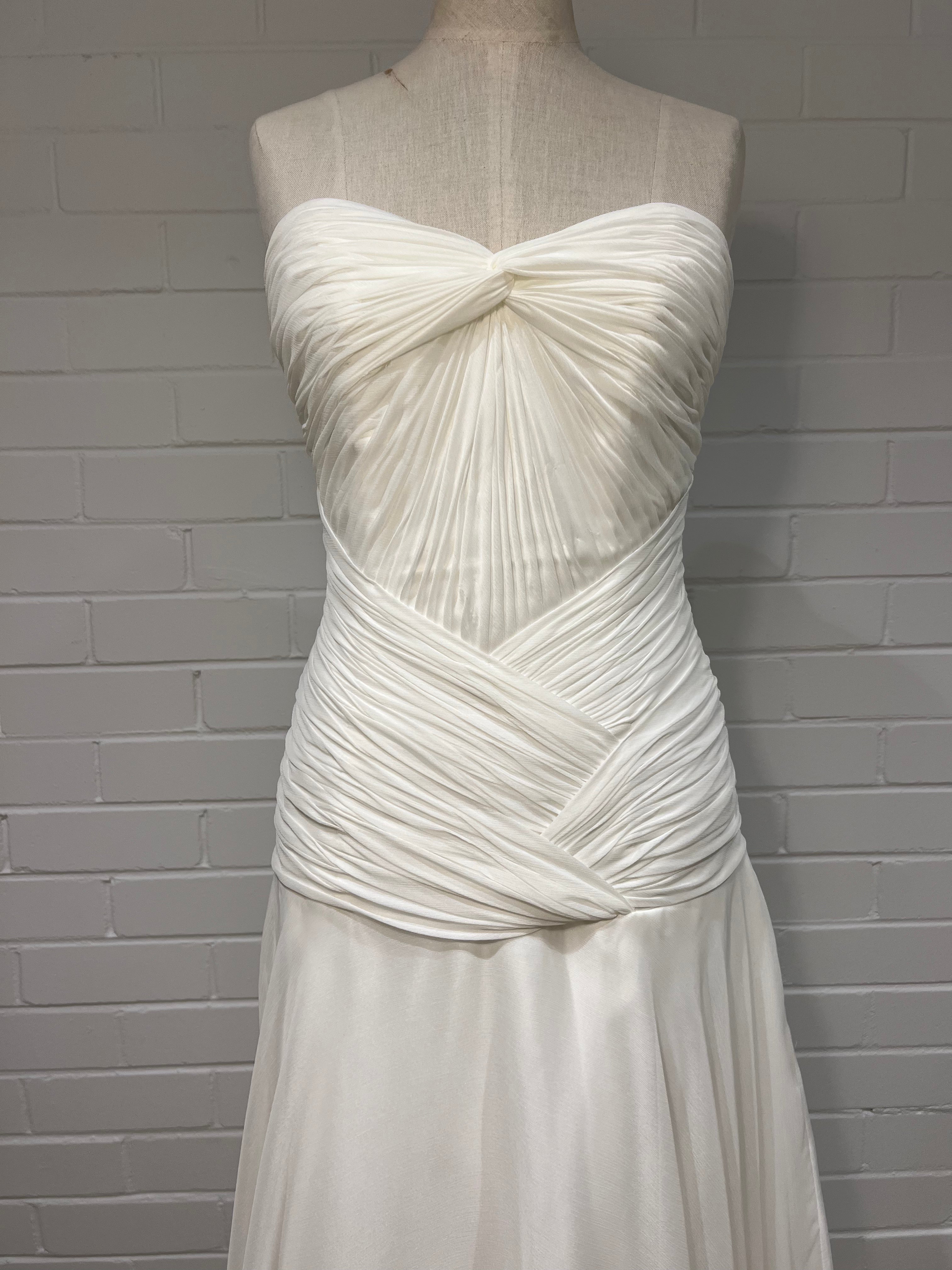 90s Strapless Pleated Chiffon Dress