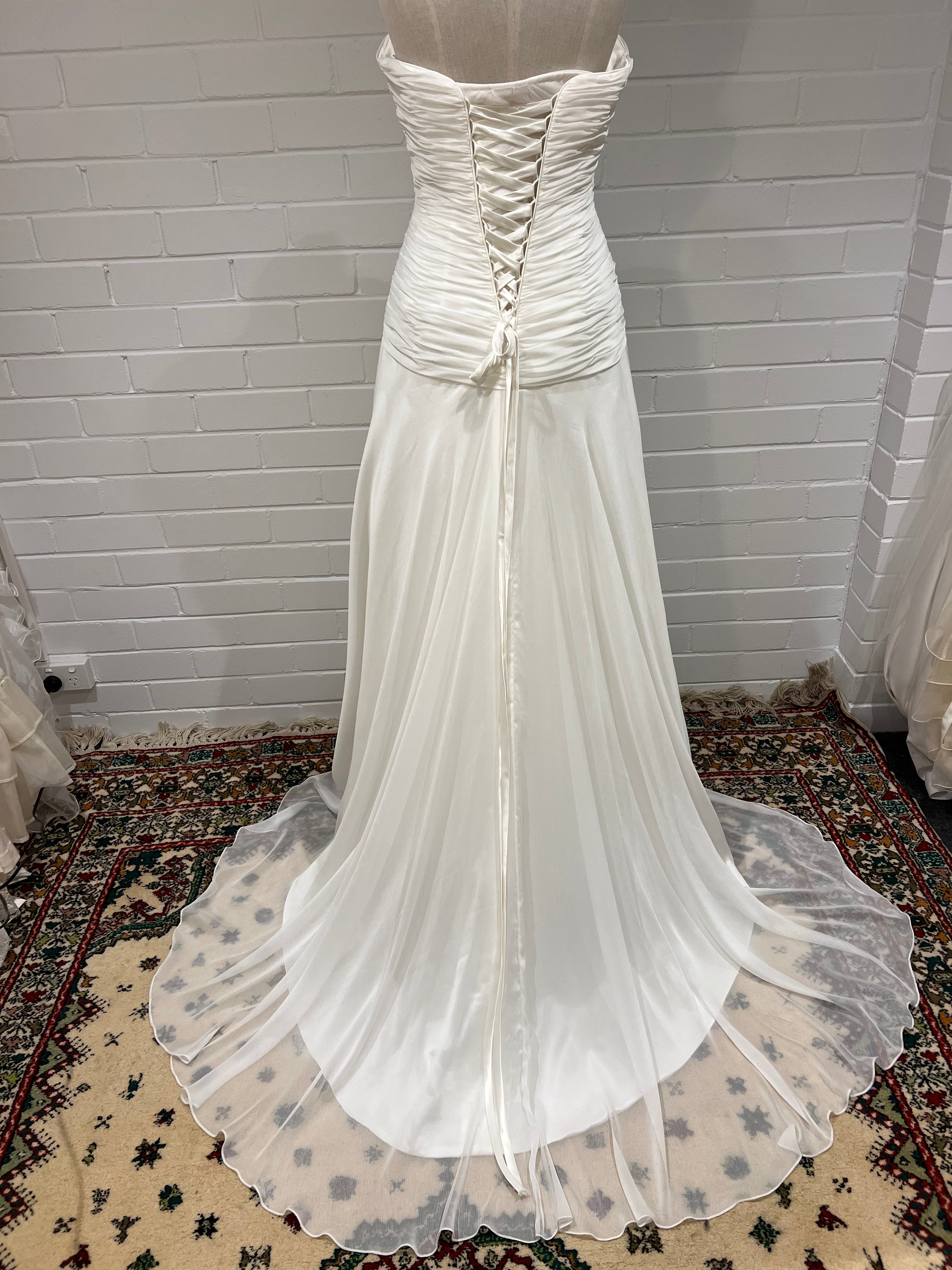 90s Strapless Pleated Chiffon Dress