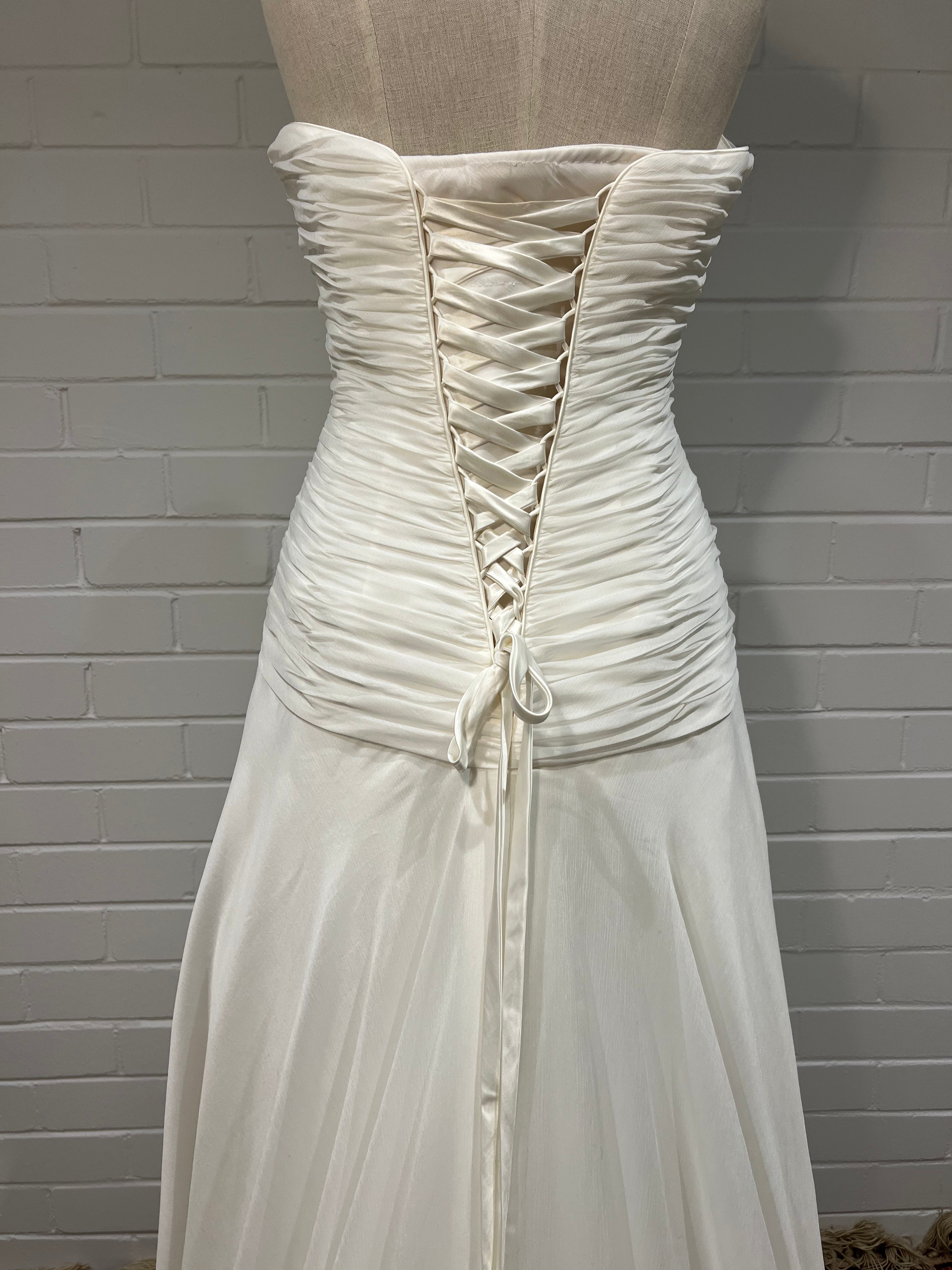 90s Strapless Pleated Chiffon Dress