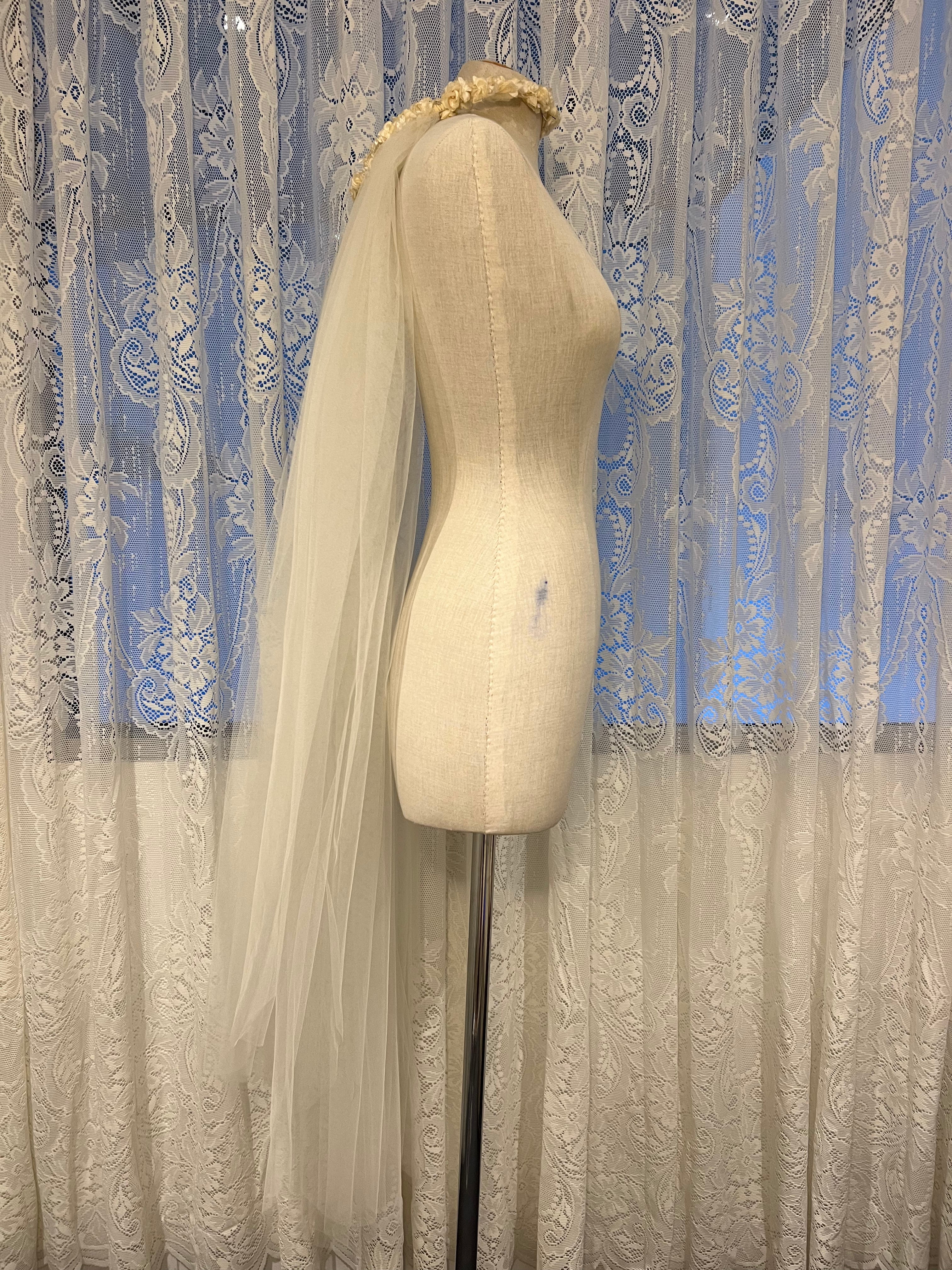 70s Flower Crown Tulle Veil with Blusher