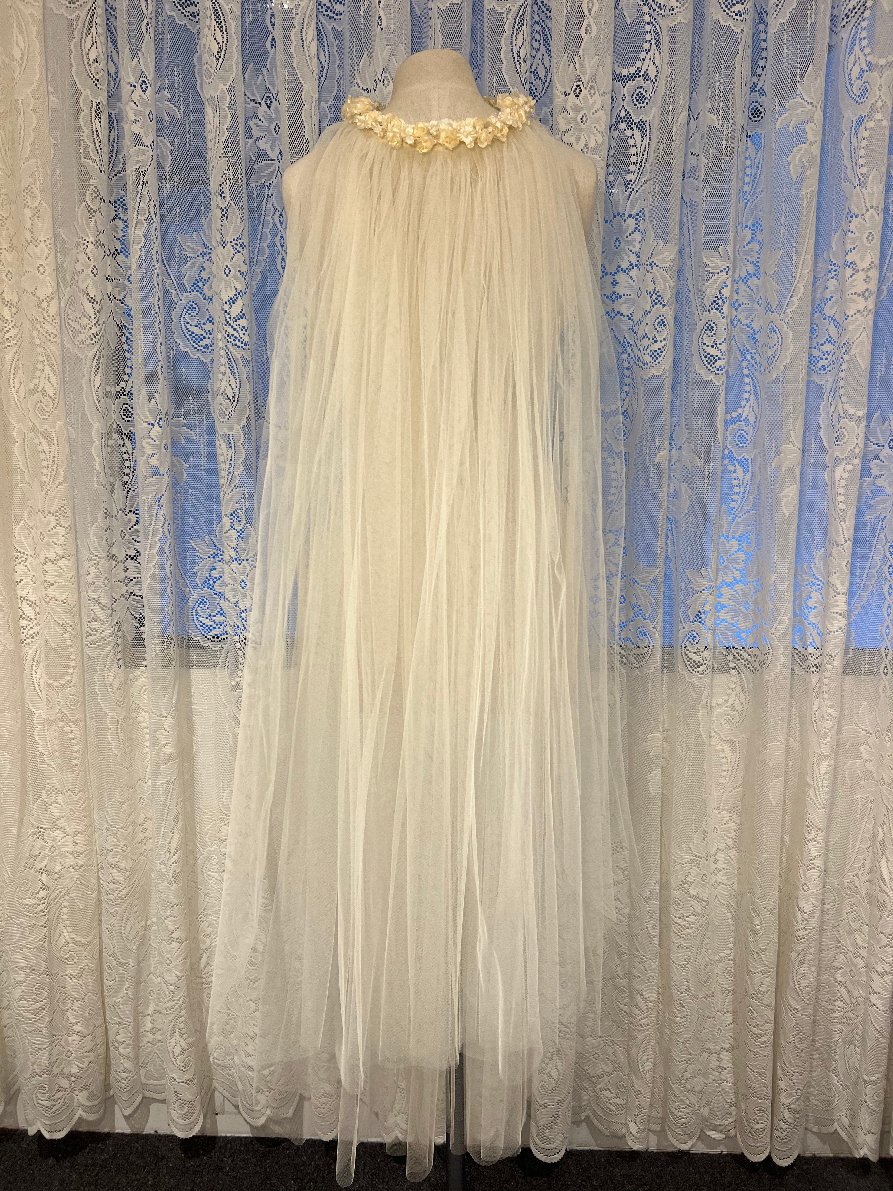 70s Flower Crown Tulle Veil with Blusher