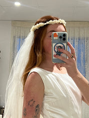 70s Flower Crown Tulle Veil with Blusher