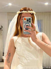 70s Flower Crown Tulle Veil with Blusher