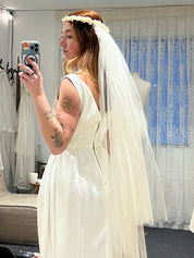 70s Flower Crown Tulle Veil with Blusher