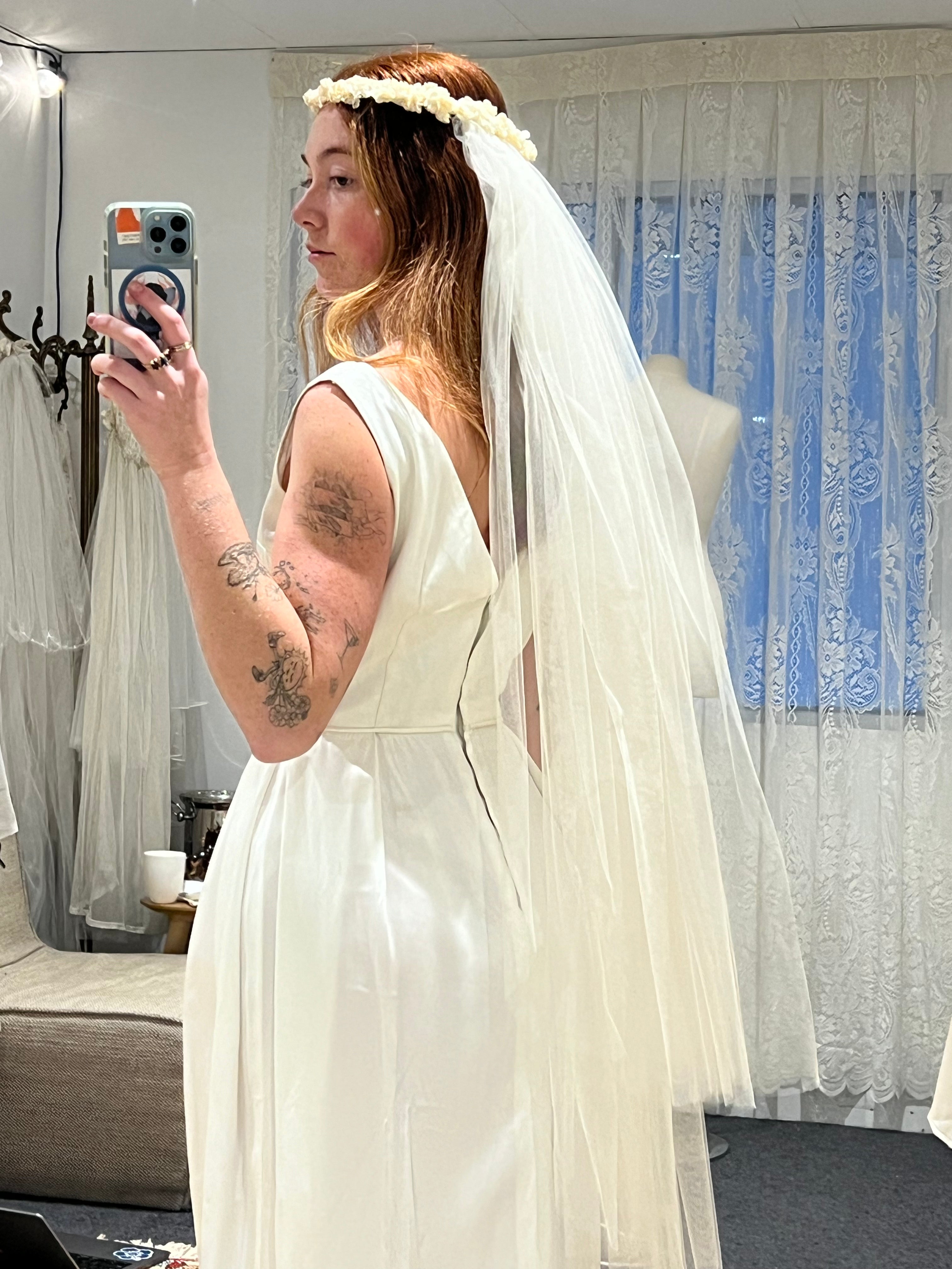 70s Flower Crown Tulle Veil with Blusher