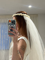 70s Flower Crown Tulle Veil with Blusher
