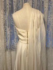 50s Beaded Silk Chiffon Strapless Dress with Neck Scarf