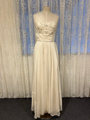 50s Beaded Silk Chiffon Strapless Dress with Neck Scarf