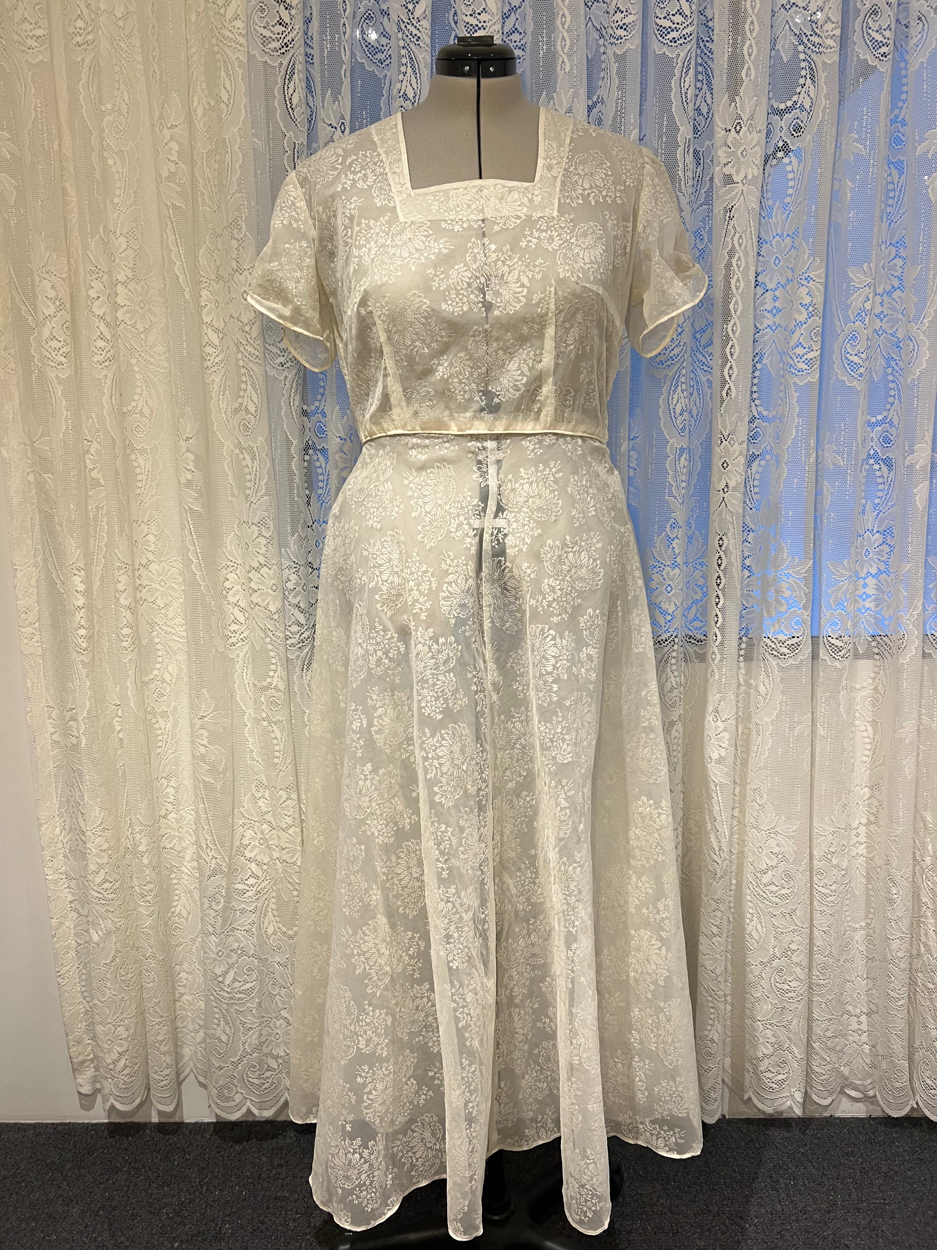 1910s Edwardian Jacquard Silk Organza Dress