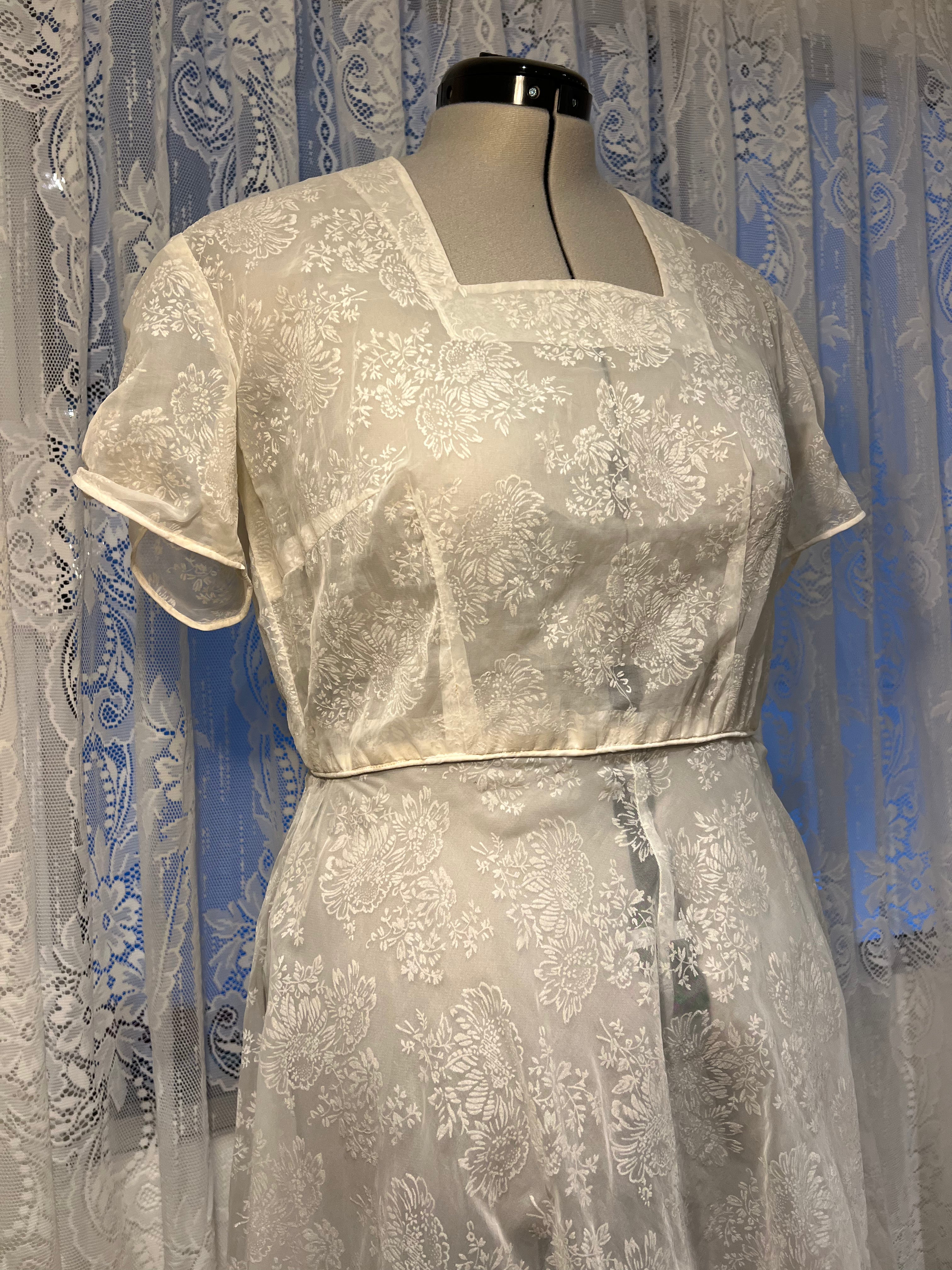 1910s Edwardian Jacquard Silk Organza Dress