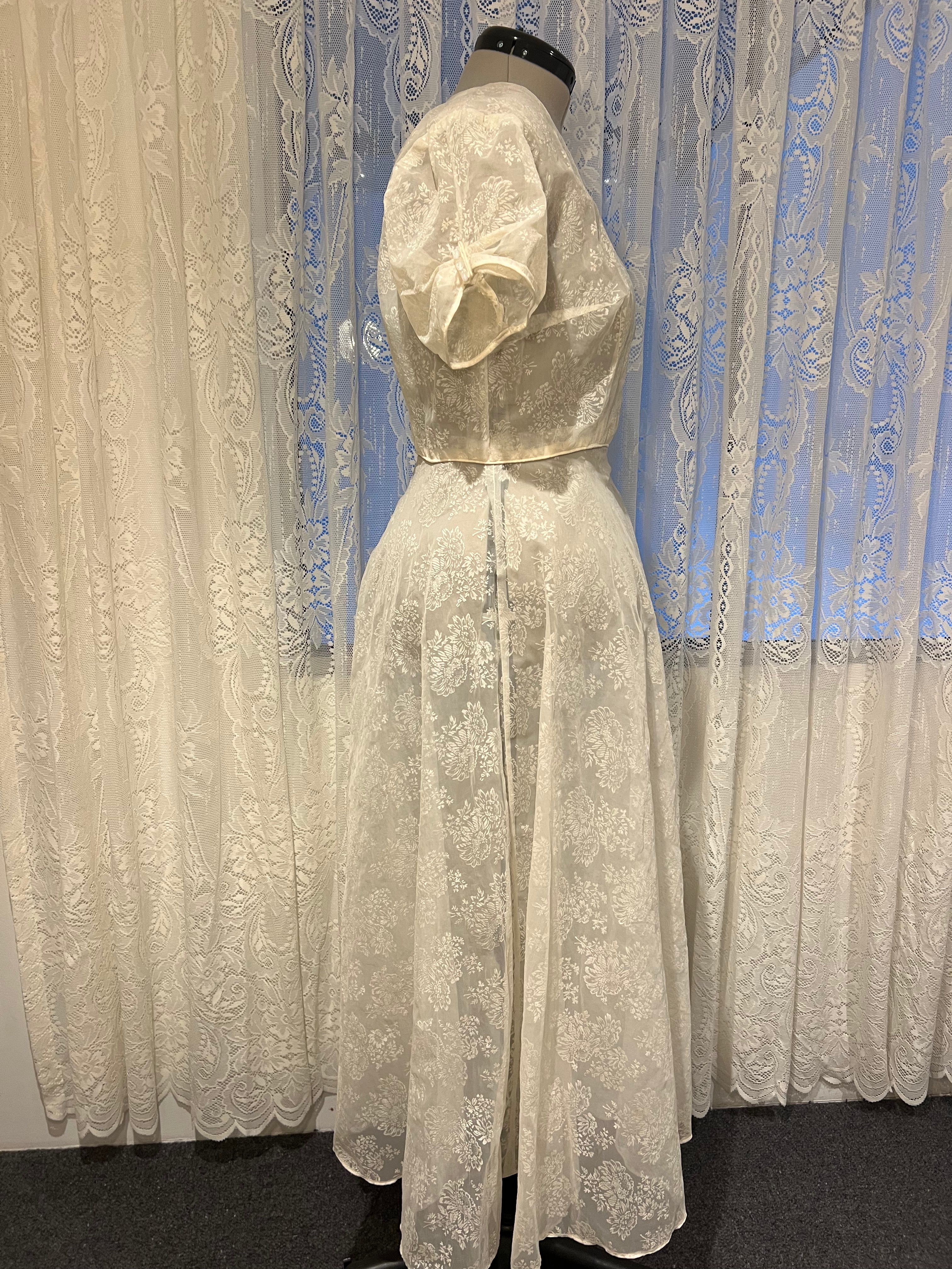 1910s Edwardian Jacquard Silk Organza Dress