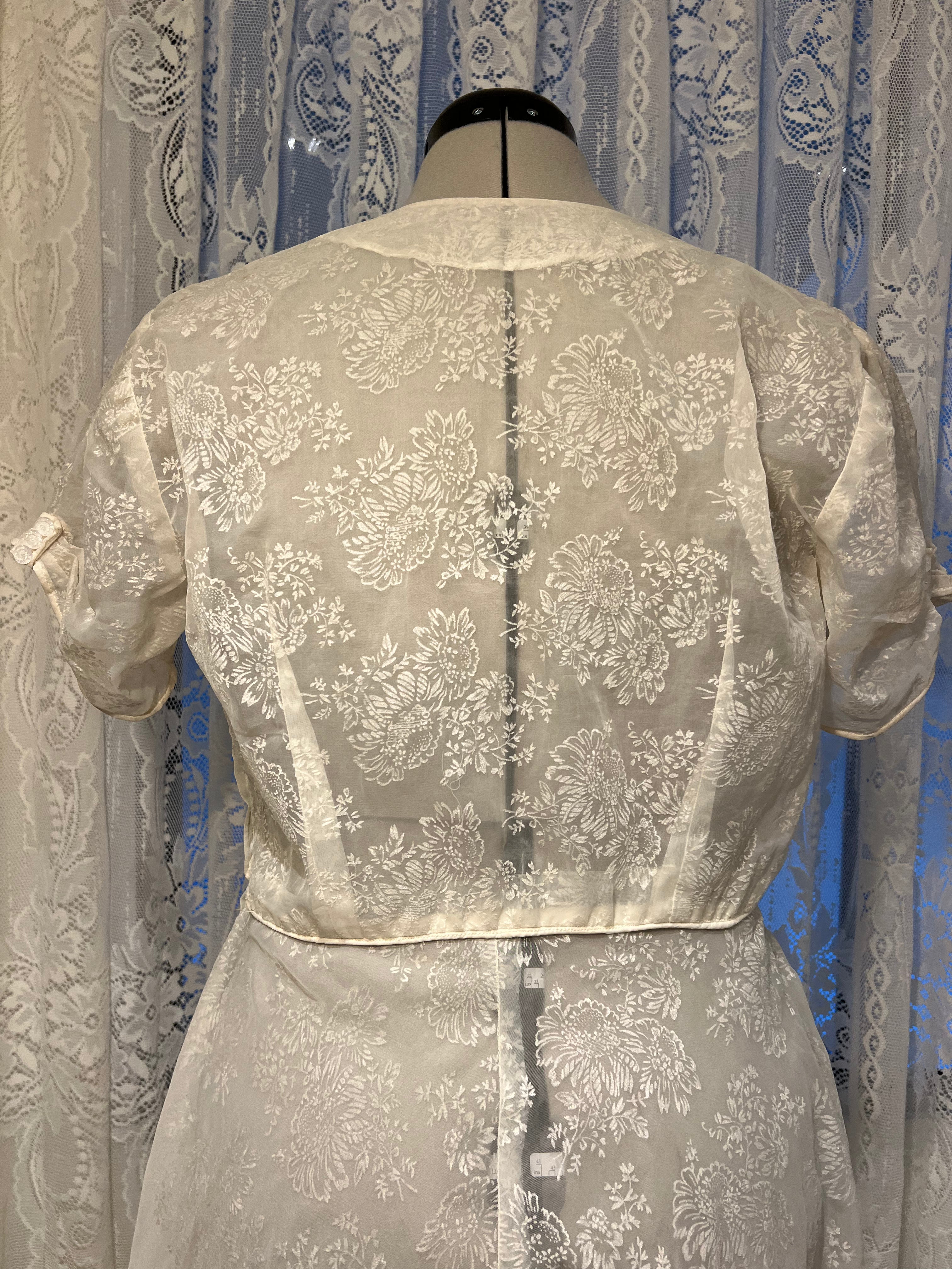 1910s Edwardian Jacquard Silk Organza Dress