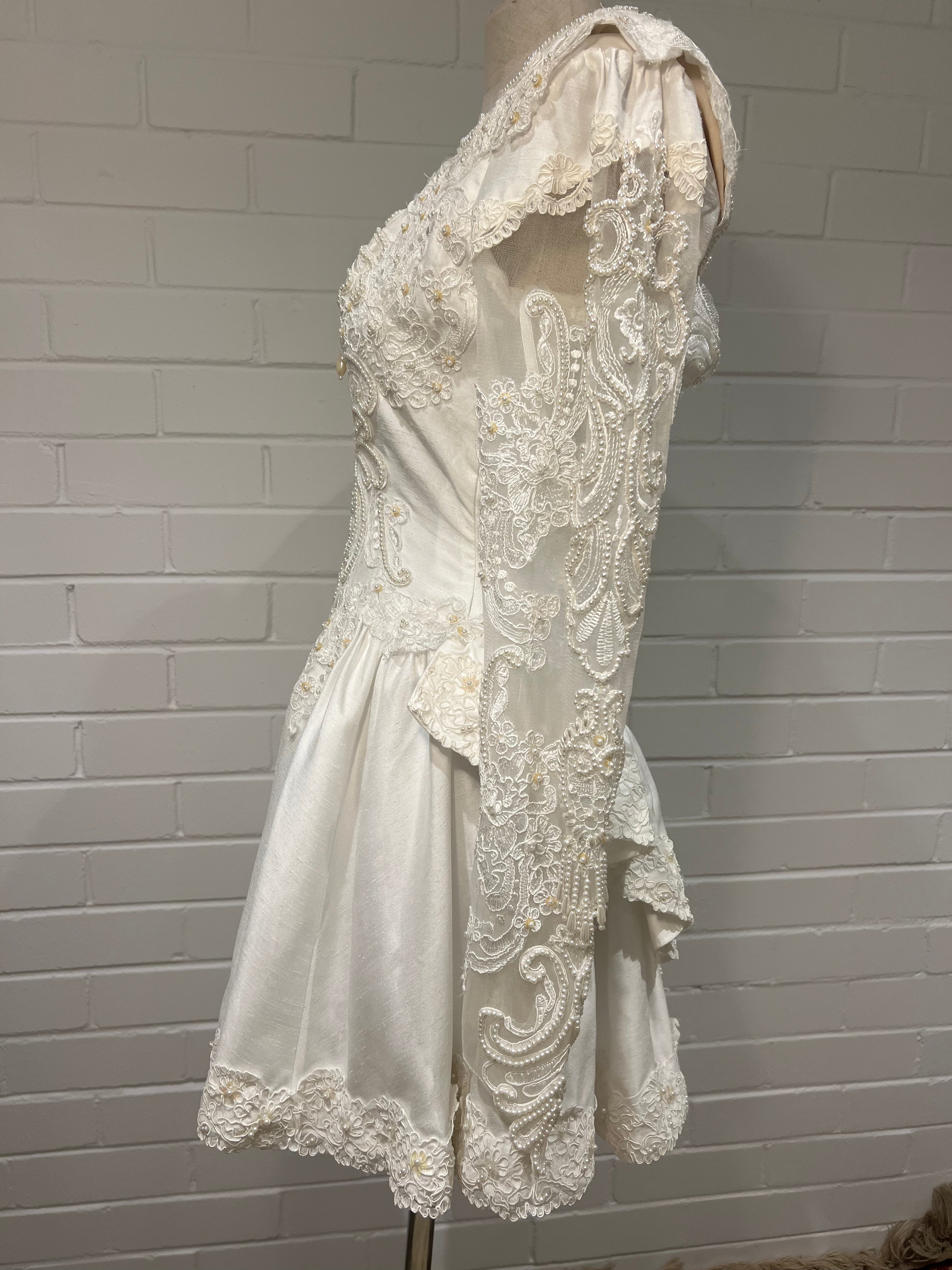 80s Short Beaded Lace Backless Dress