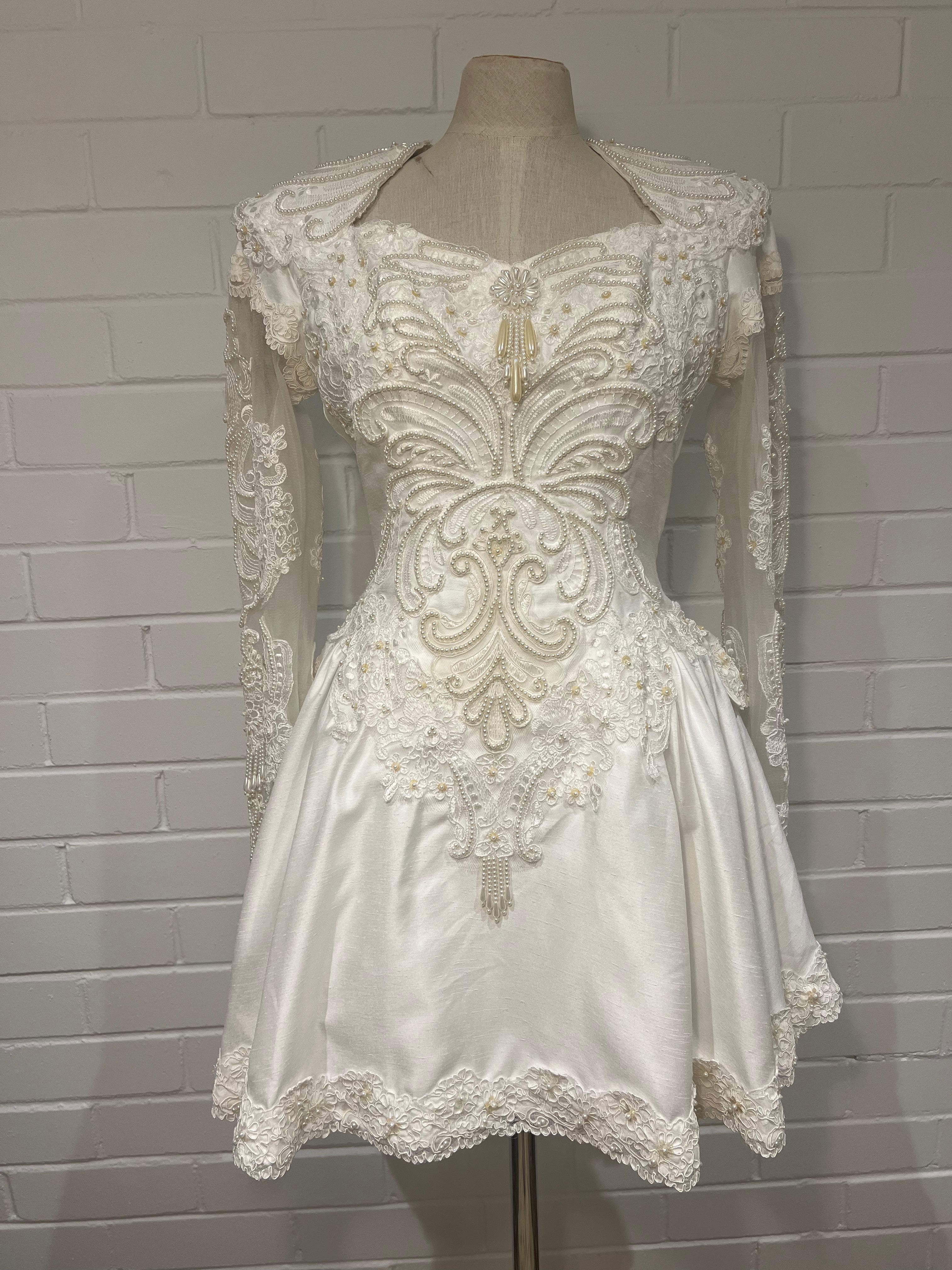 80s Short Beaded Lace Backless Dress