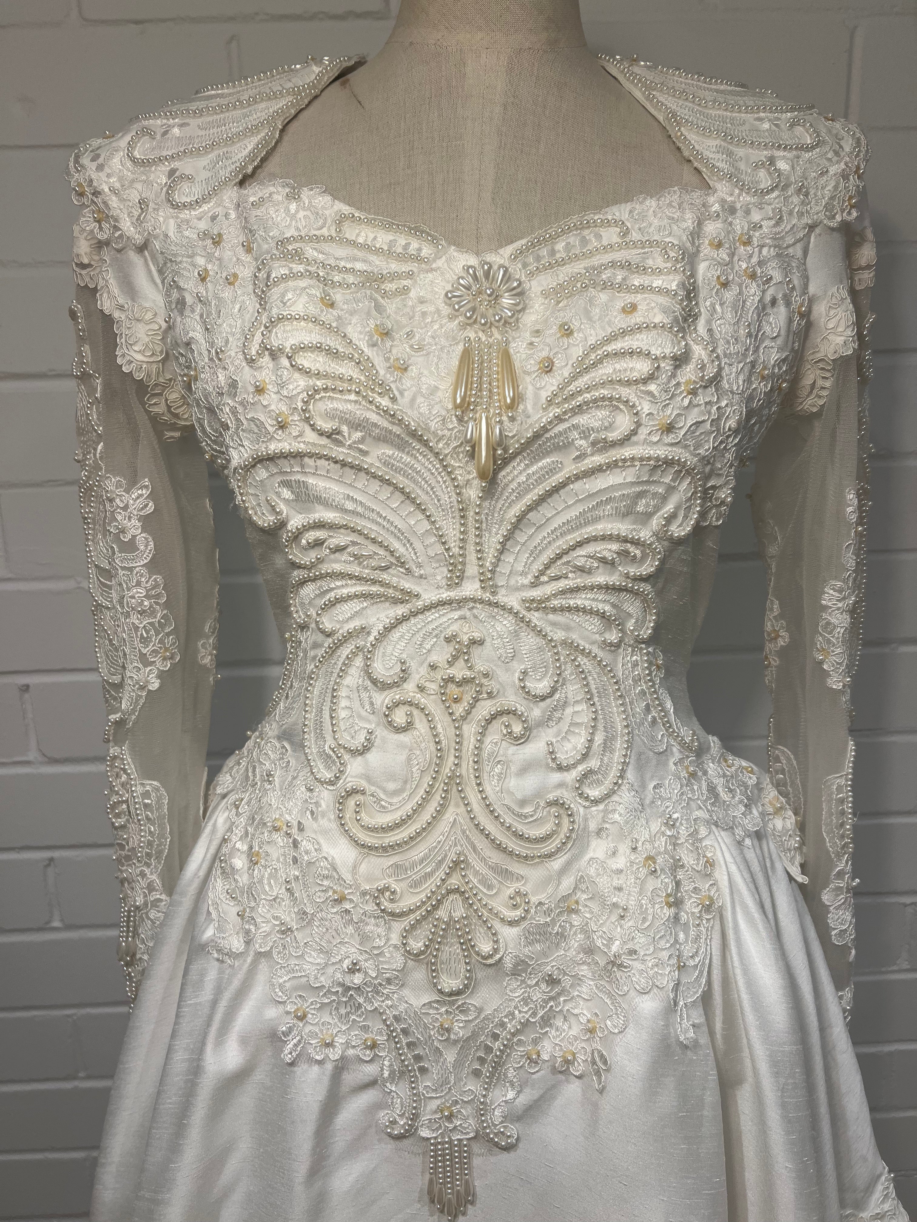 80s Short Beaded Lace Backless Dress