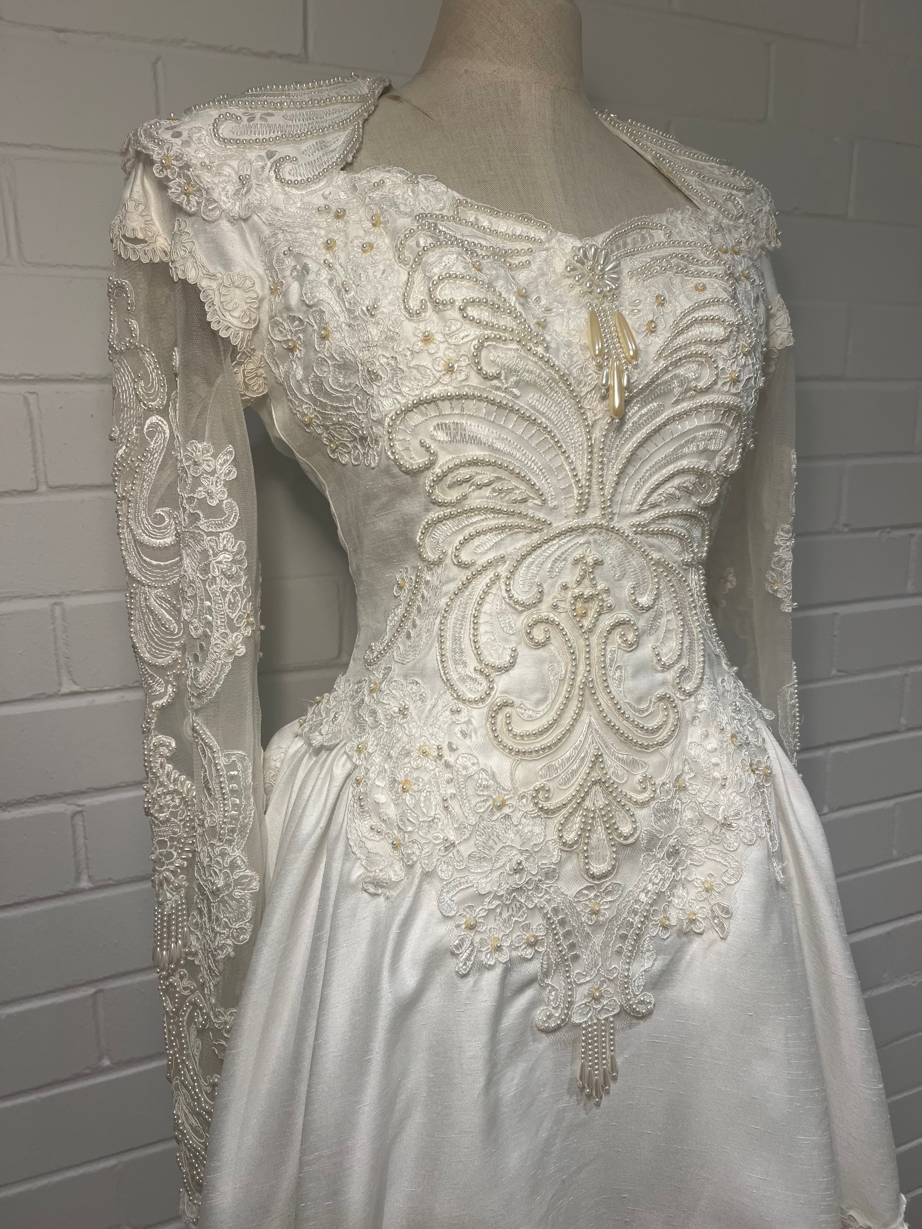 80s Short Beaded Lace Backless Dress