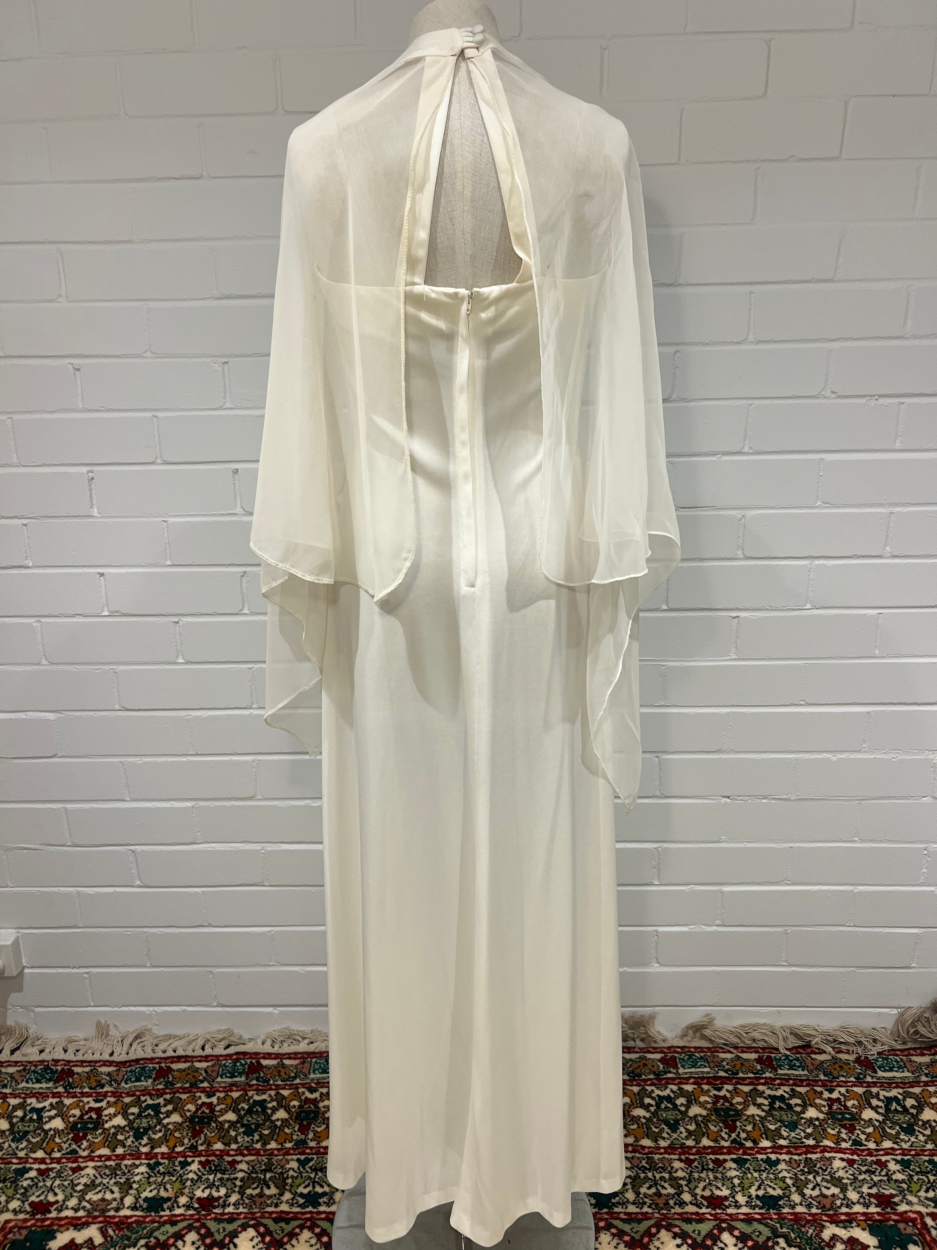 70s Art Deco Cape Sleeve Dress