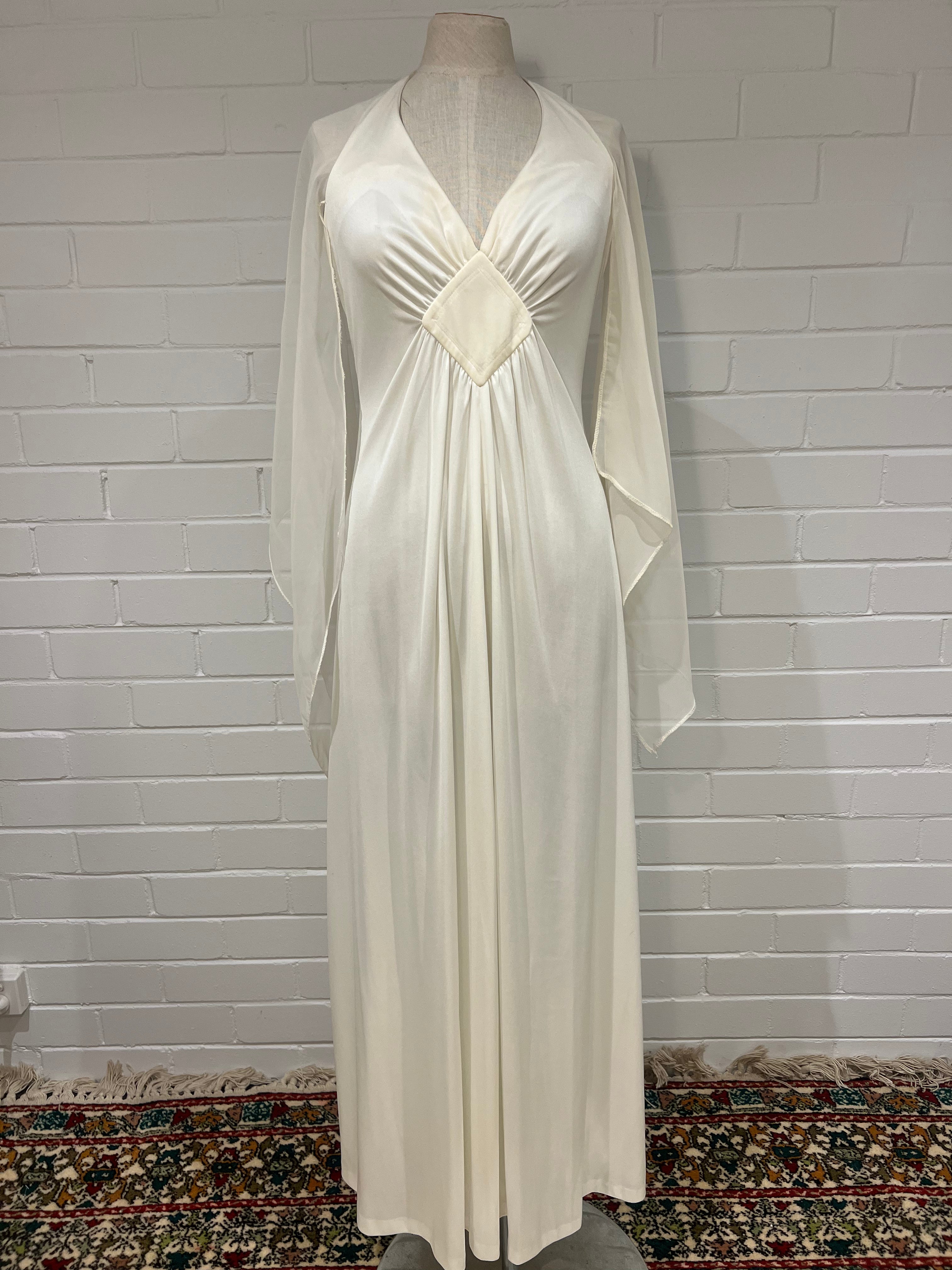 70s Art Deco Cape Sleeve Dress