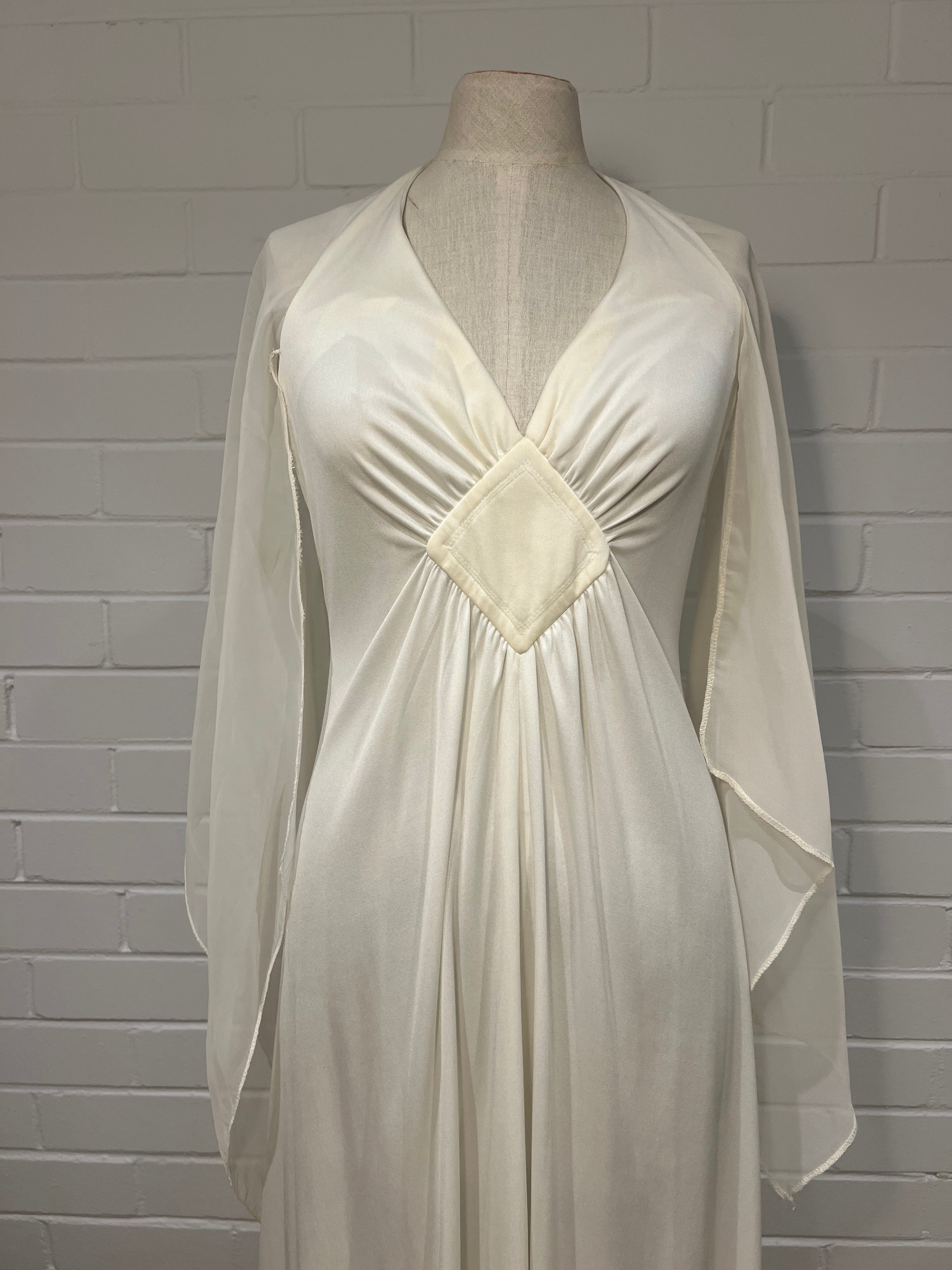 70s Art Deco Cape Sleeve Dress