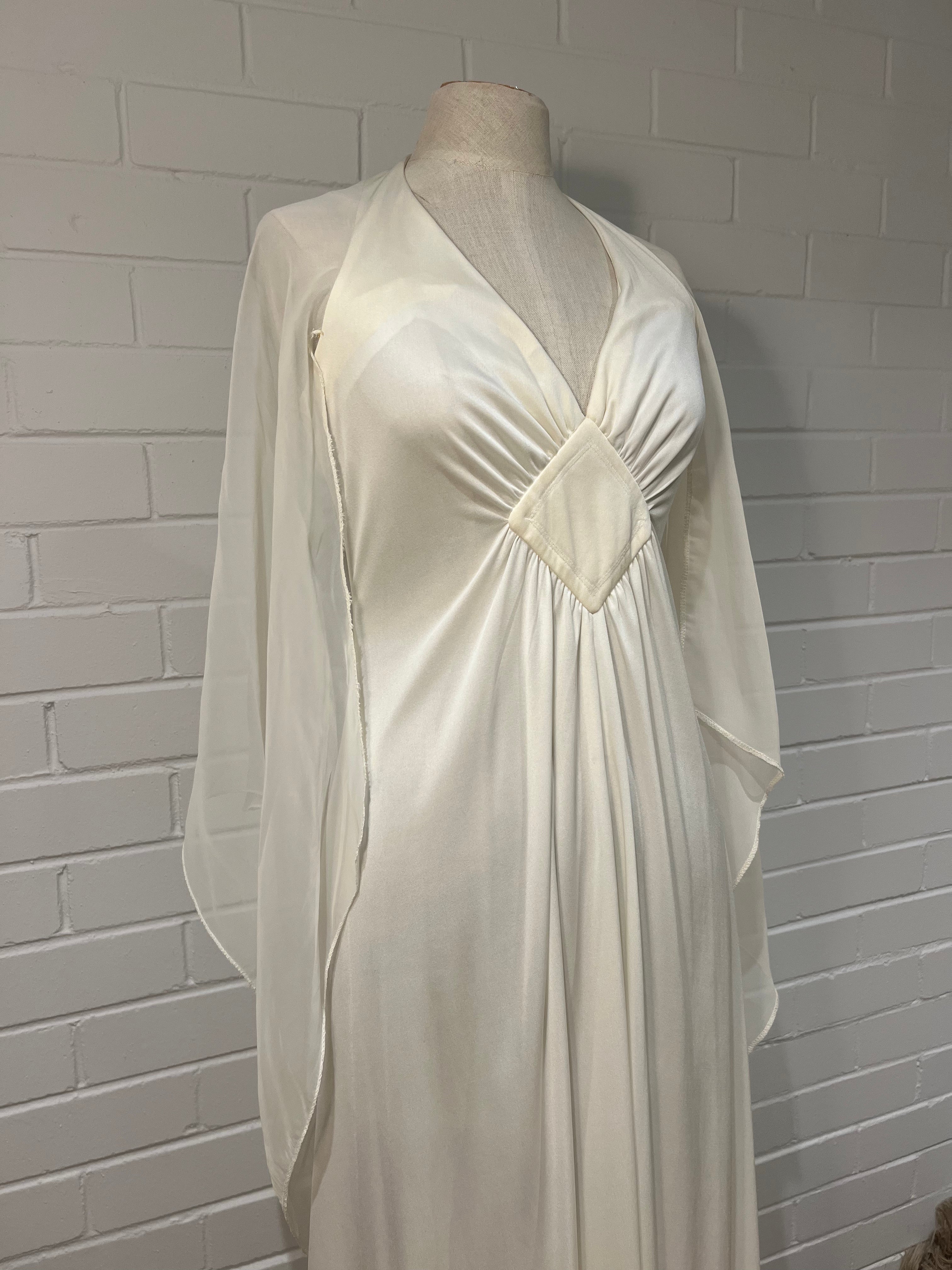 70s Art Deco Cape Sleeve Dress