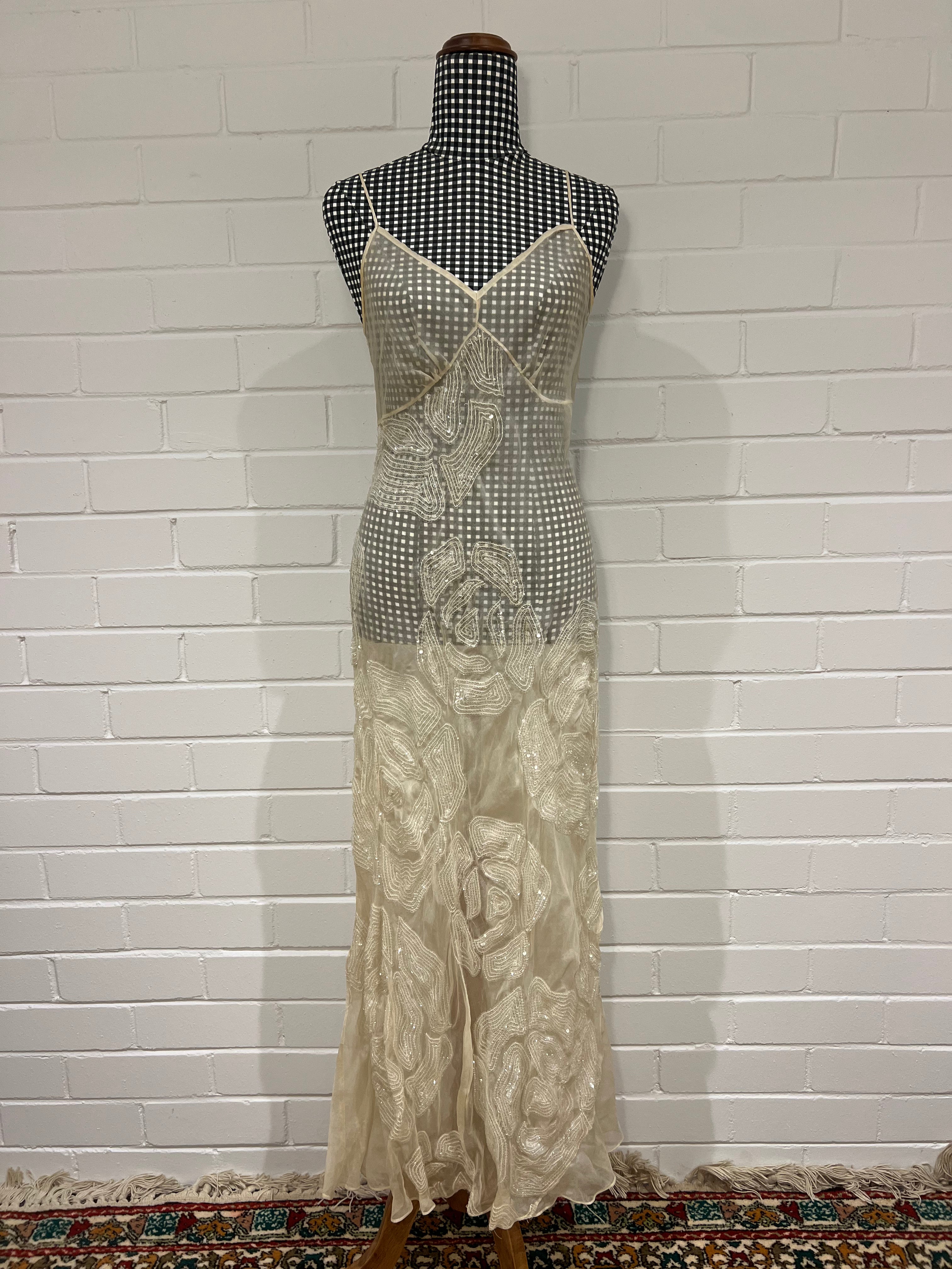 90s Akira Silk Sequin Rosette Slip