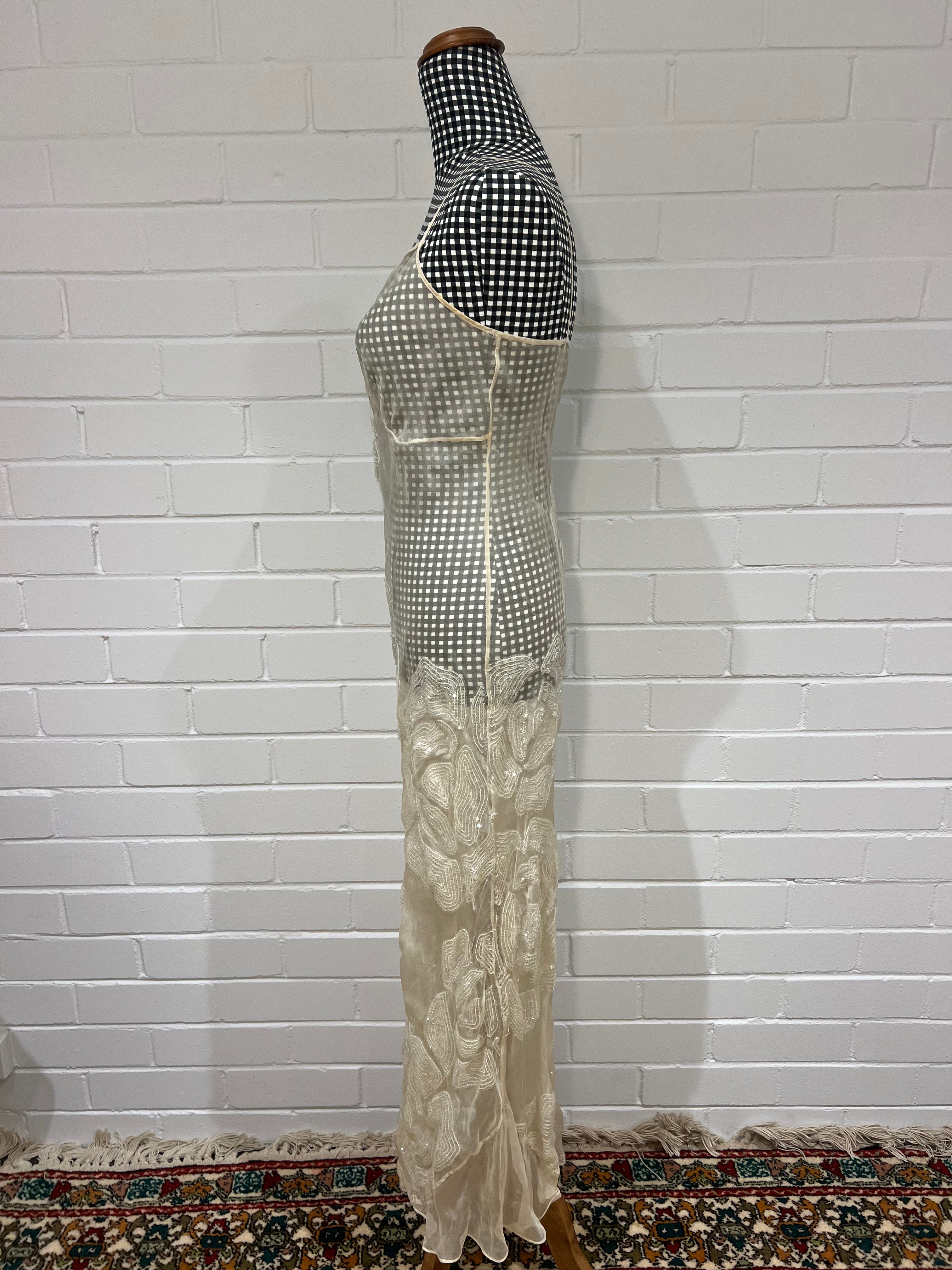 90s Akira Silk Sequin Rosette Slip