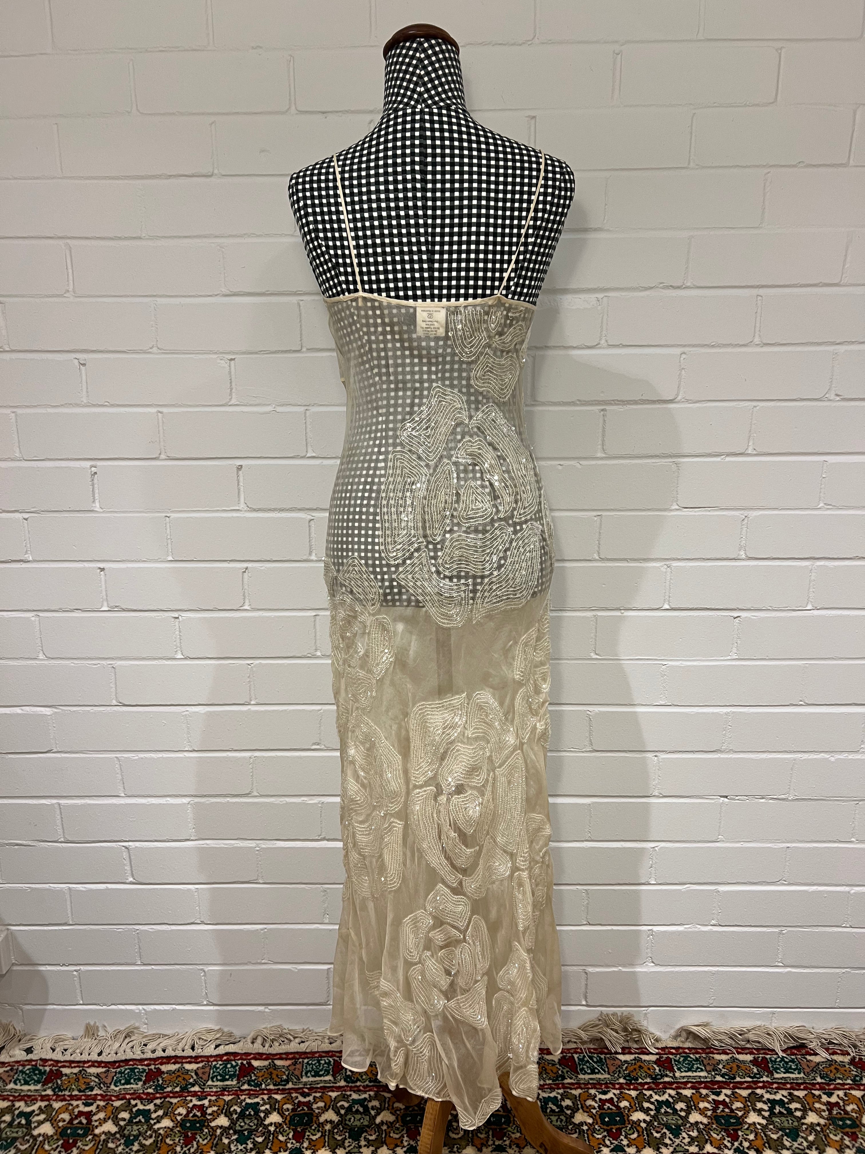 90s Akira Silk Sequin Rosette Slip