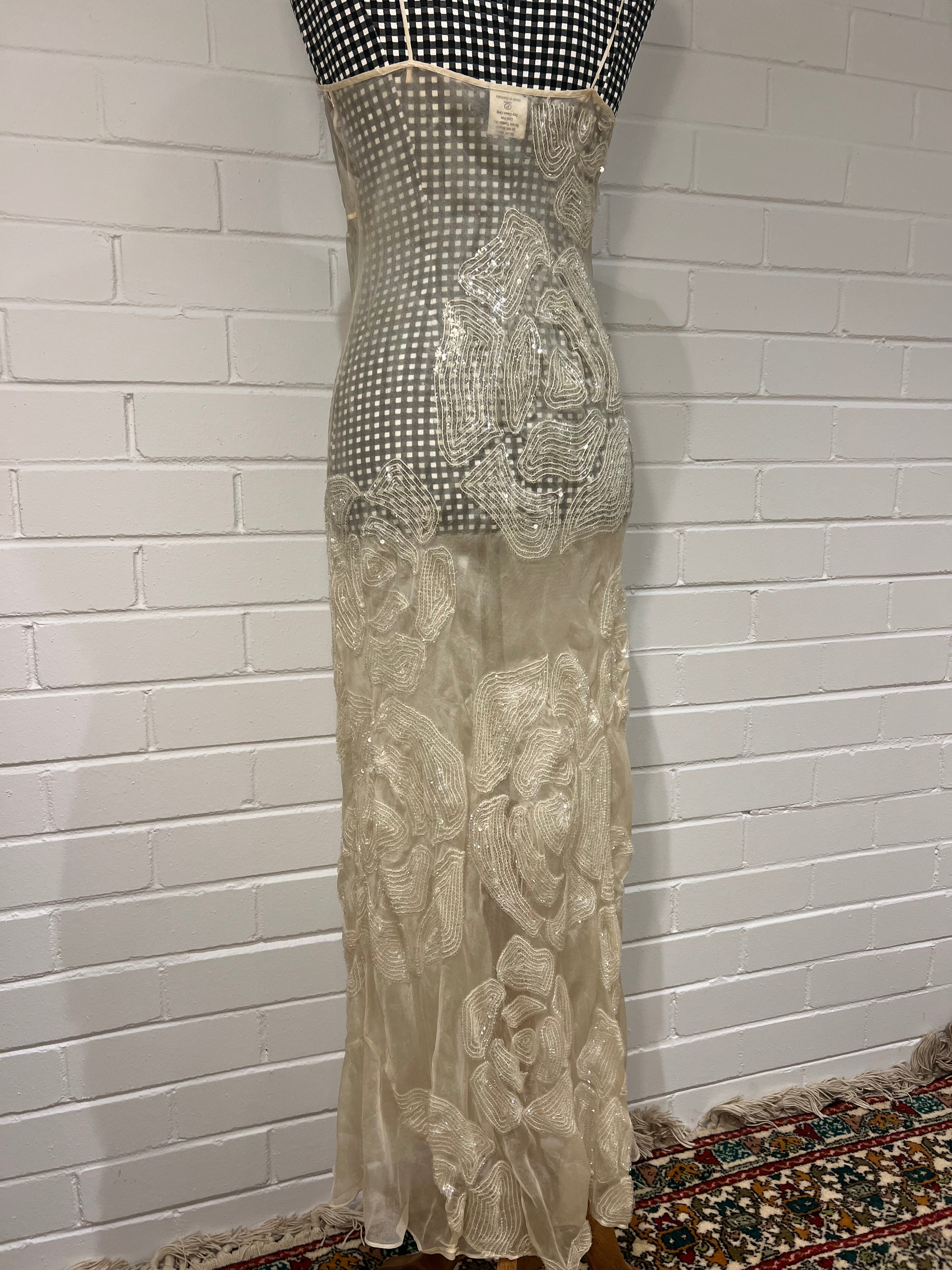 90s Akira Silk Sequin Rosette Slip