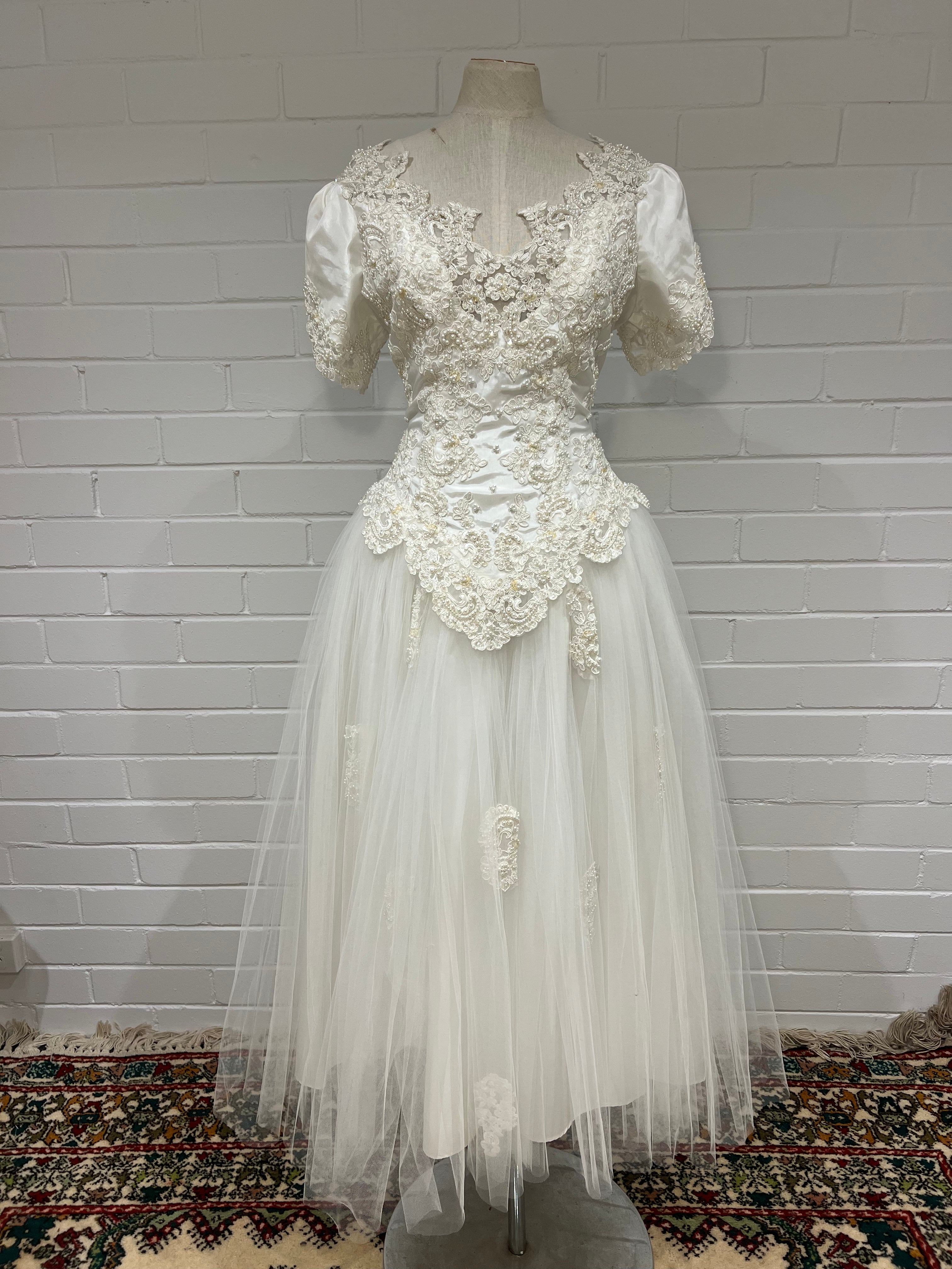 80s Tea Length Tulle Skirt Dress