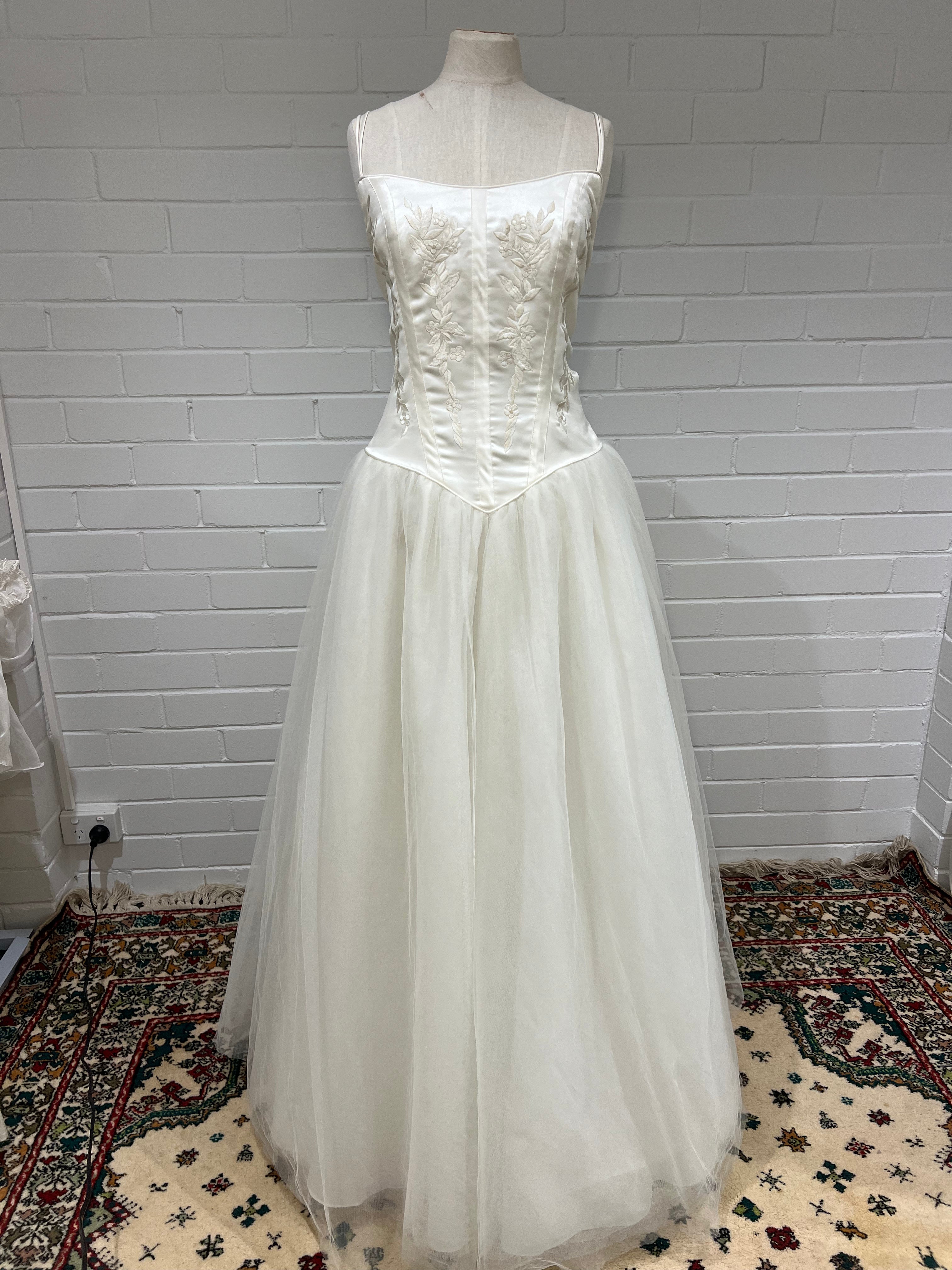 90s Embroidered Corset Tulle Skirt Dress