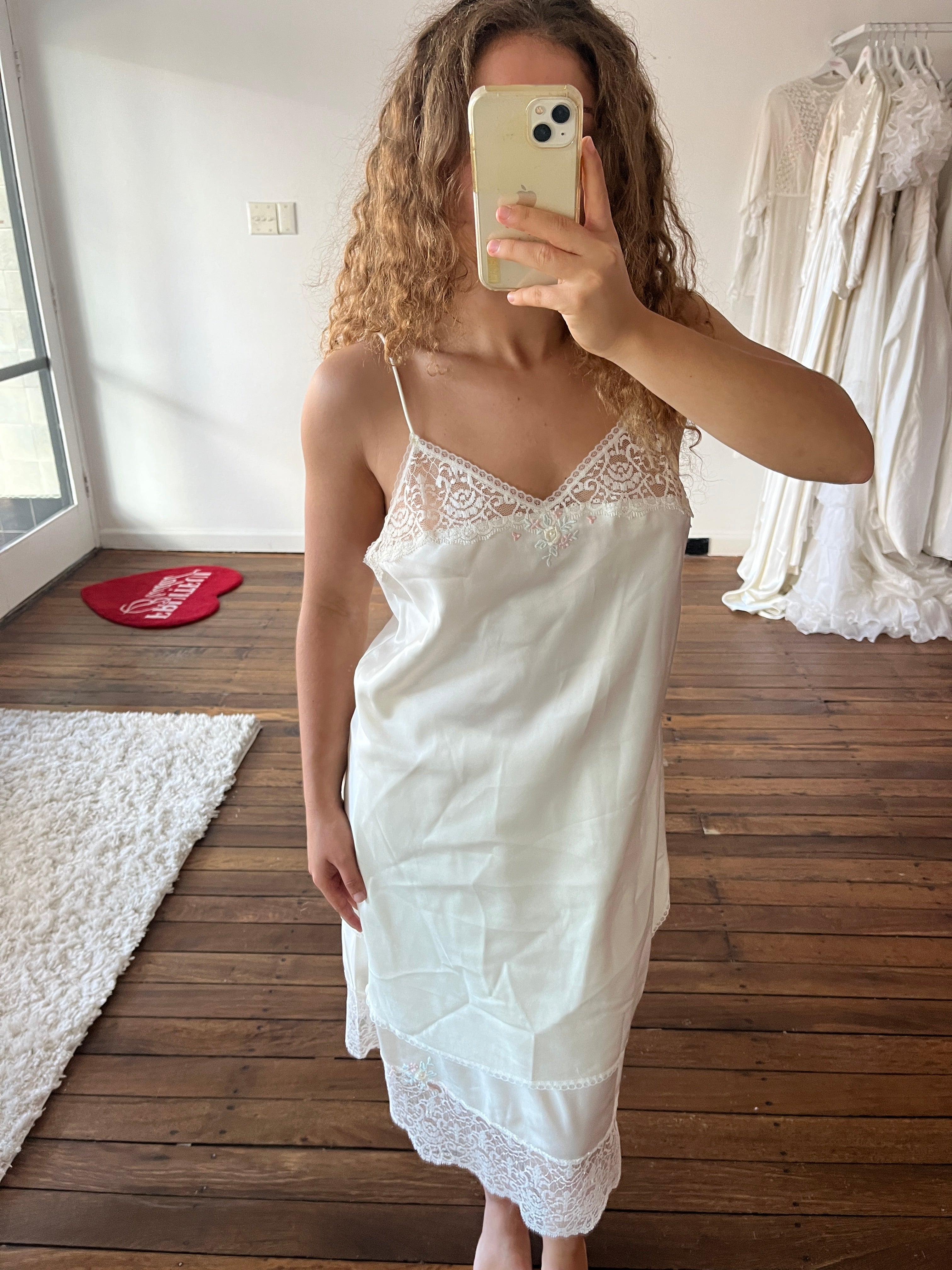 80s Lace Trim Lingerie Cami and Skirt