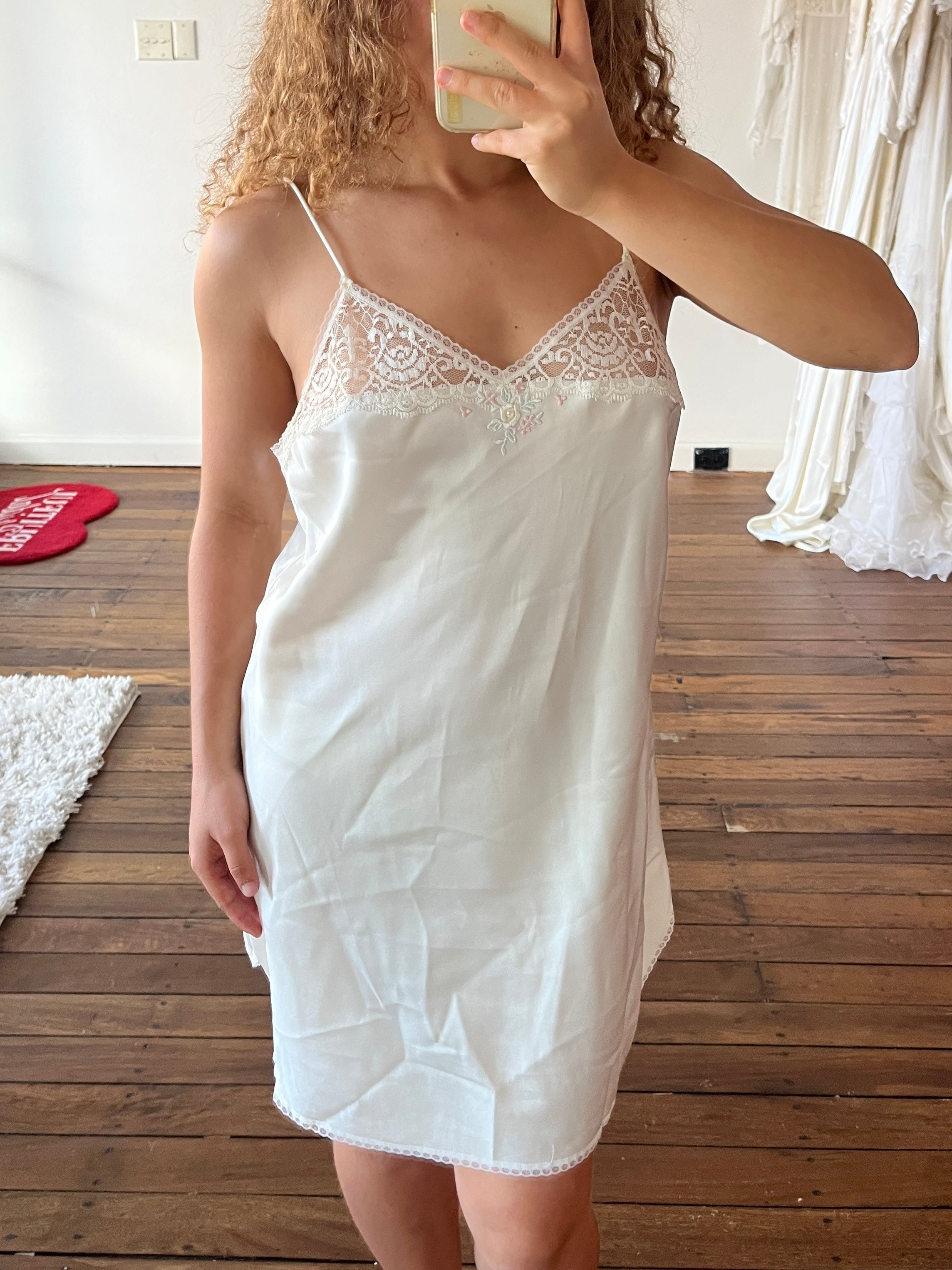 80s Lace Trim Lingerie Cami and Skirt